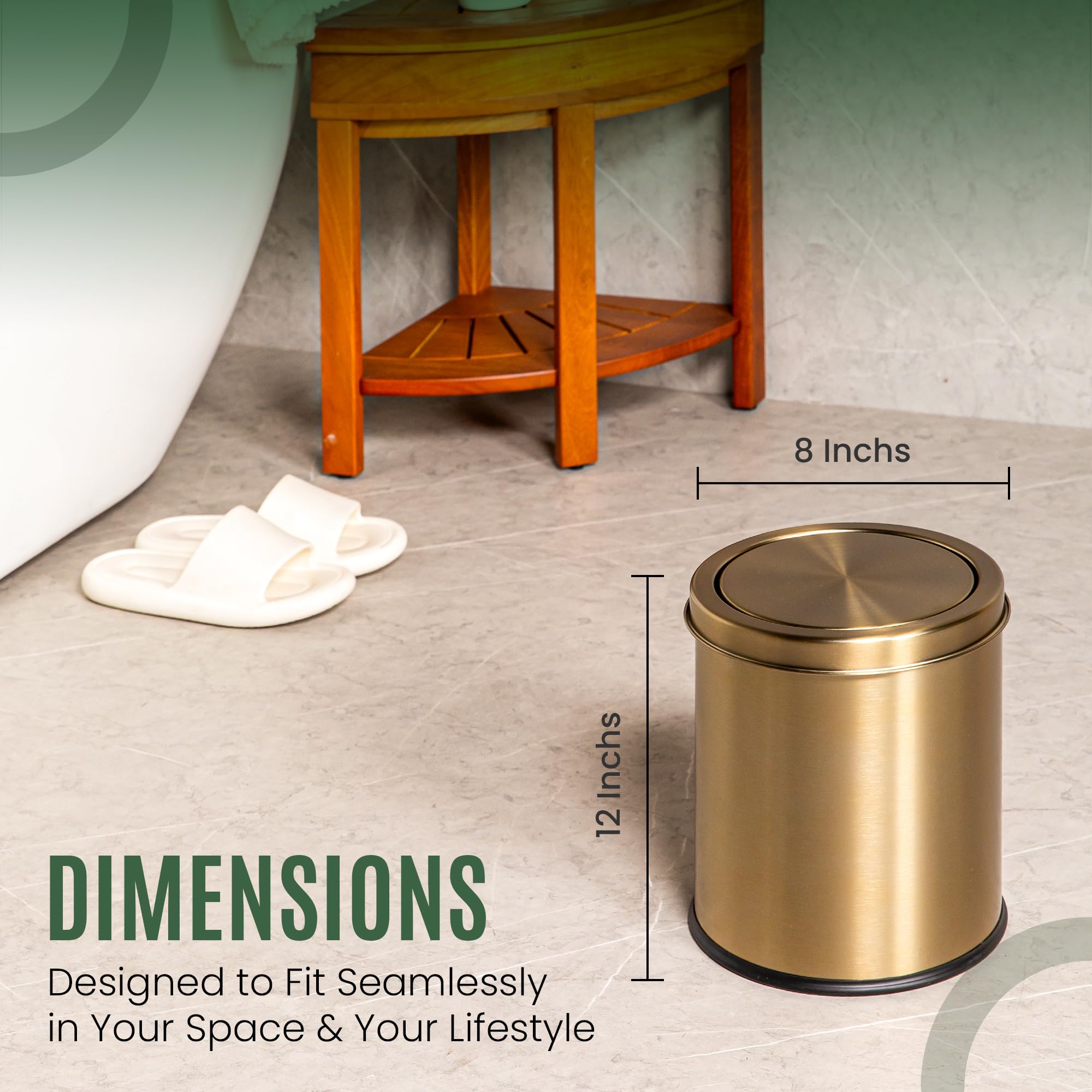 Bote de basura dorado | Cubo de basura de baño con tapa | Cubo de basura de metal pequeño - Imagen 3