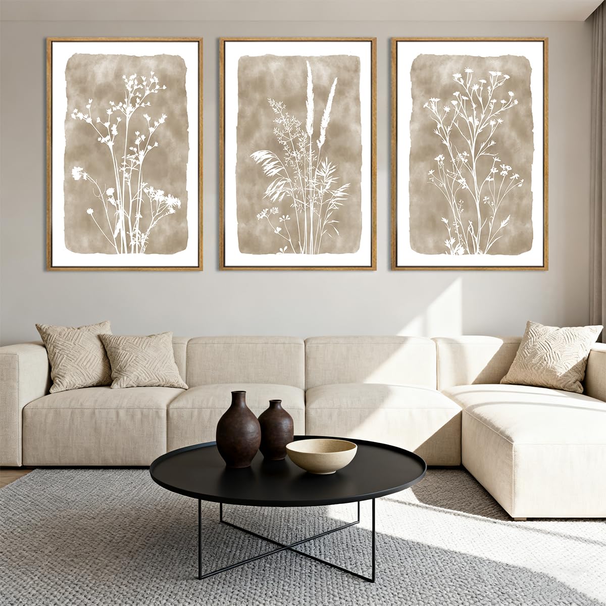 ANHUIB Lienzo decorativo floral neutro beige de 16 x 24 pulgadas, marco marrón, botanital - Imagen 5