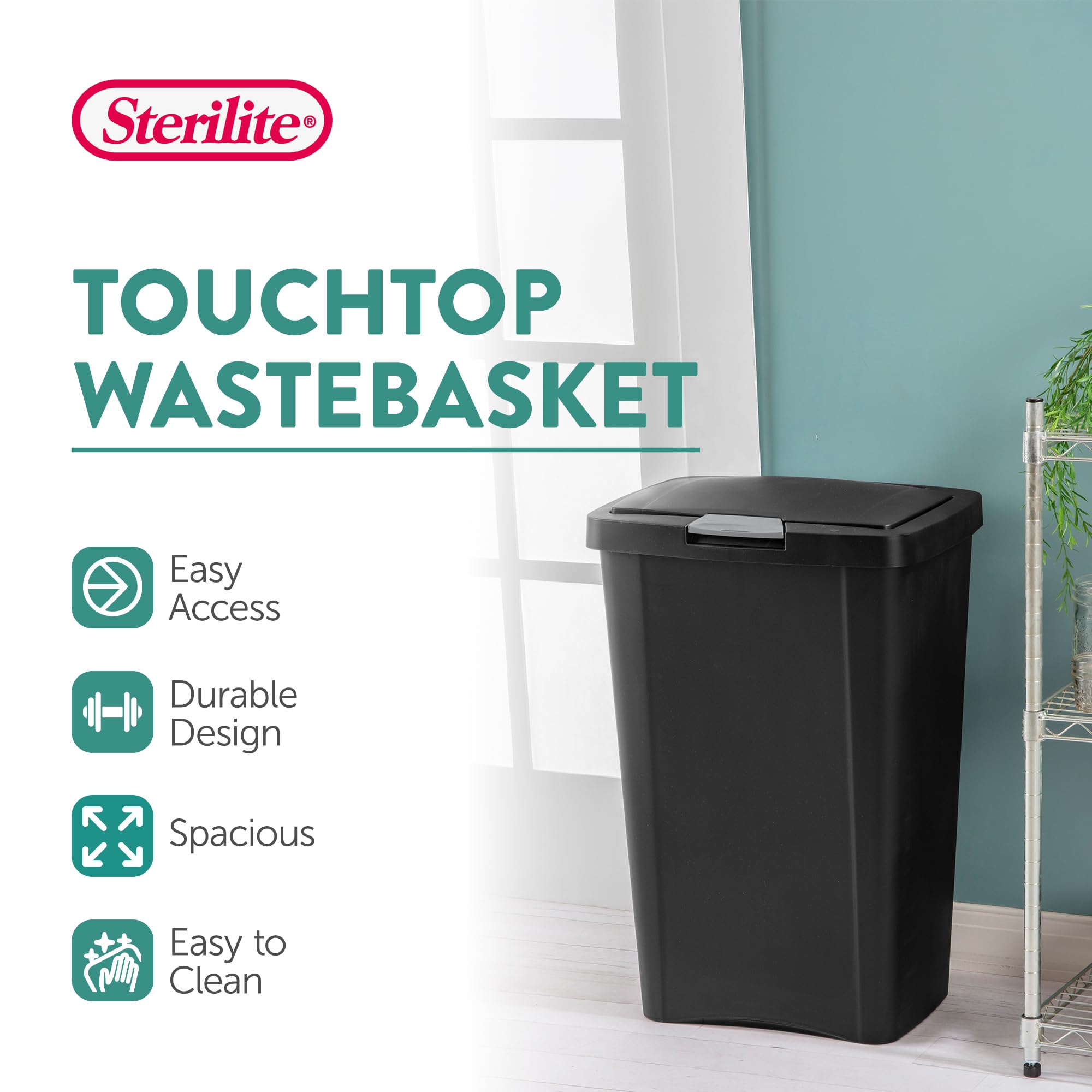 Sterilite Papelera TouchTop™ de 13 galones, con tapa, color negro - Imagen 2
