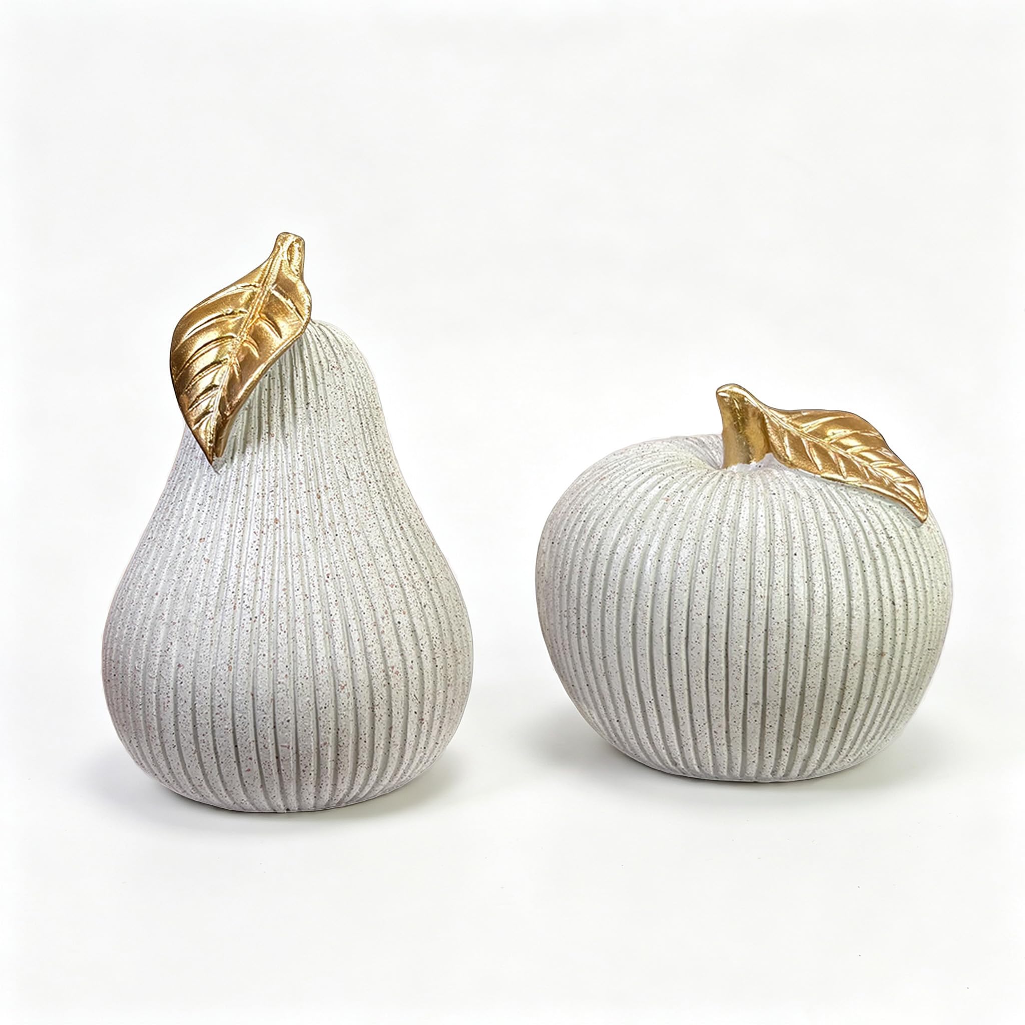 Juego de decoración de manzana y pera, esculturas decorativas de frutas blancas y doradas
