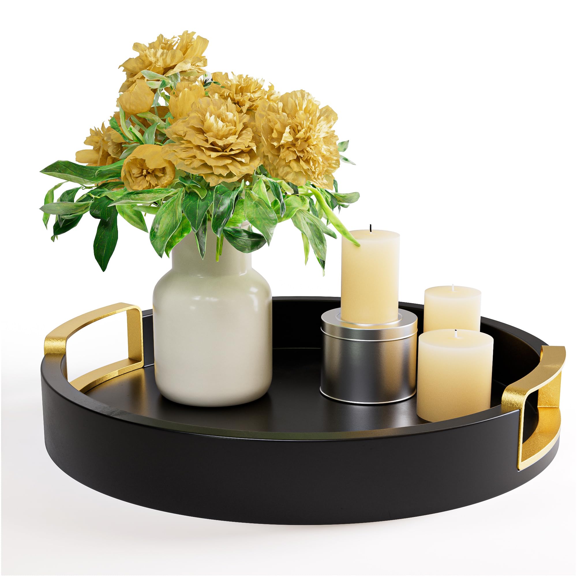 Bandeja decorativa redonda, bandeja redonda de madera negra de 12 pulgadas