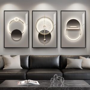 Arte de pared abstracto moderno enmarcado en negro y gris para sala de