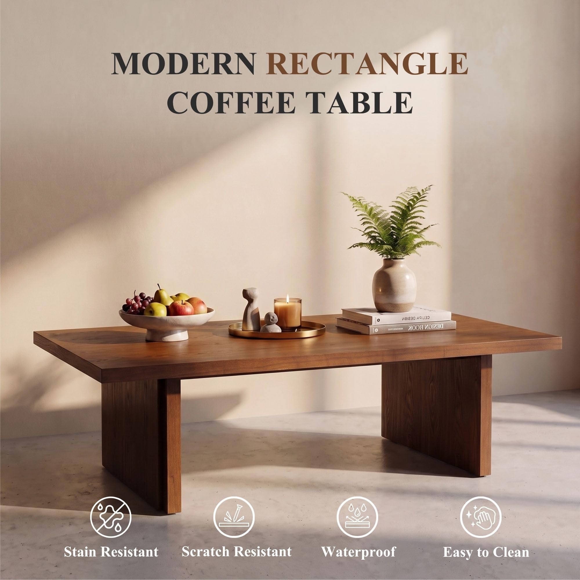 Mesa de centro de madera, mesa central rectangular moderna de 55 - Imagen 3