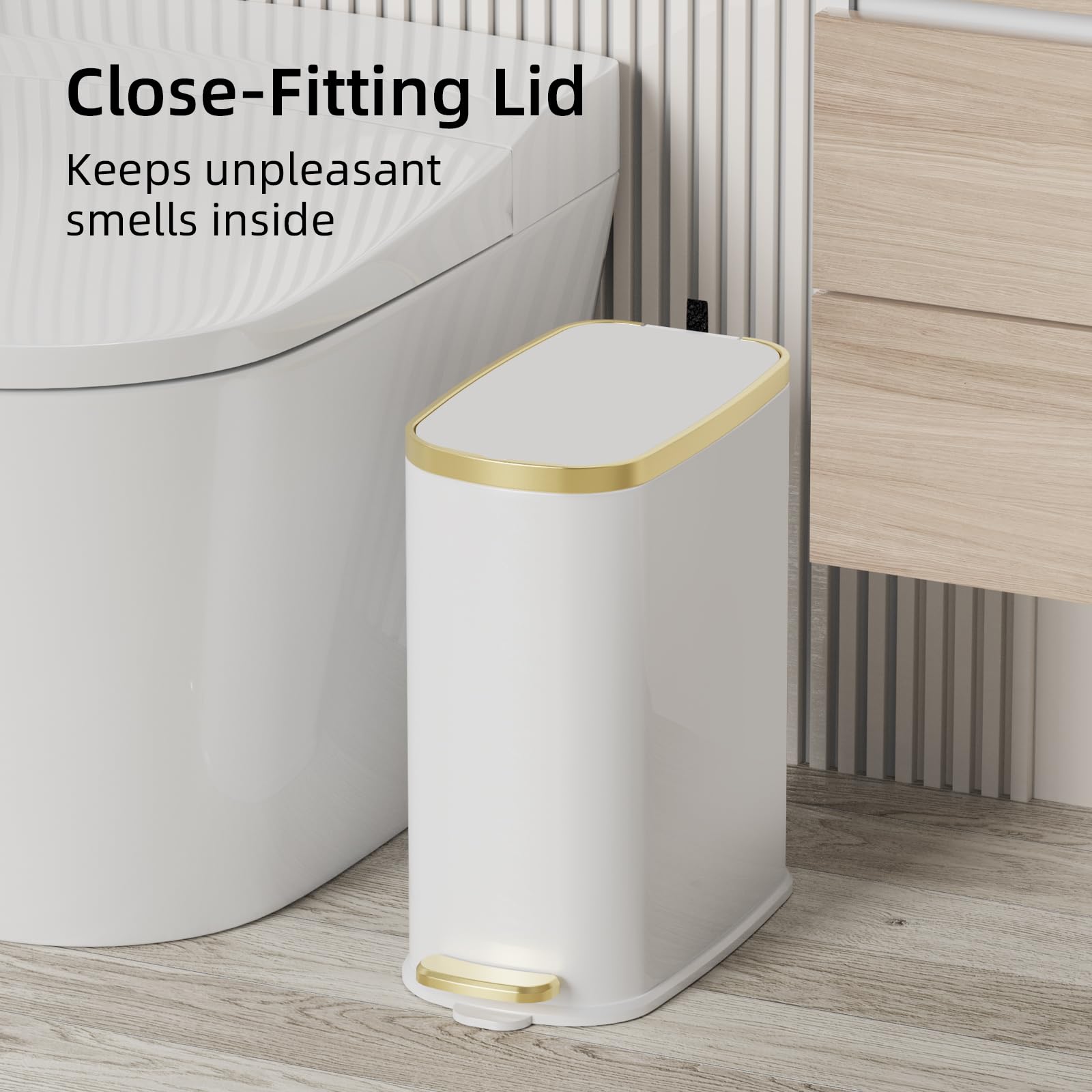 KUK Cubo de basura pequeño para baño con tapa, cierre suave, pedal escalonado - Imagen 2