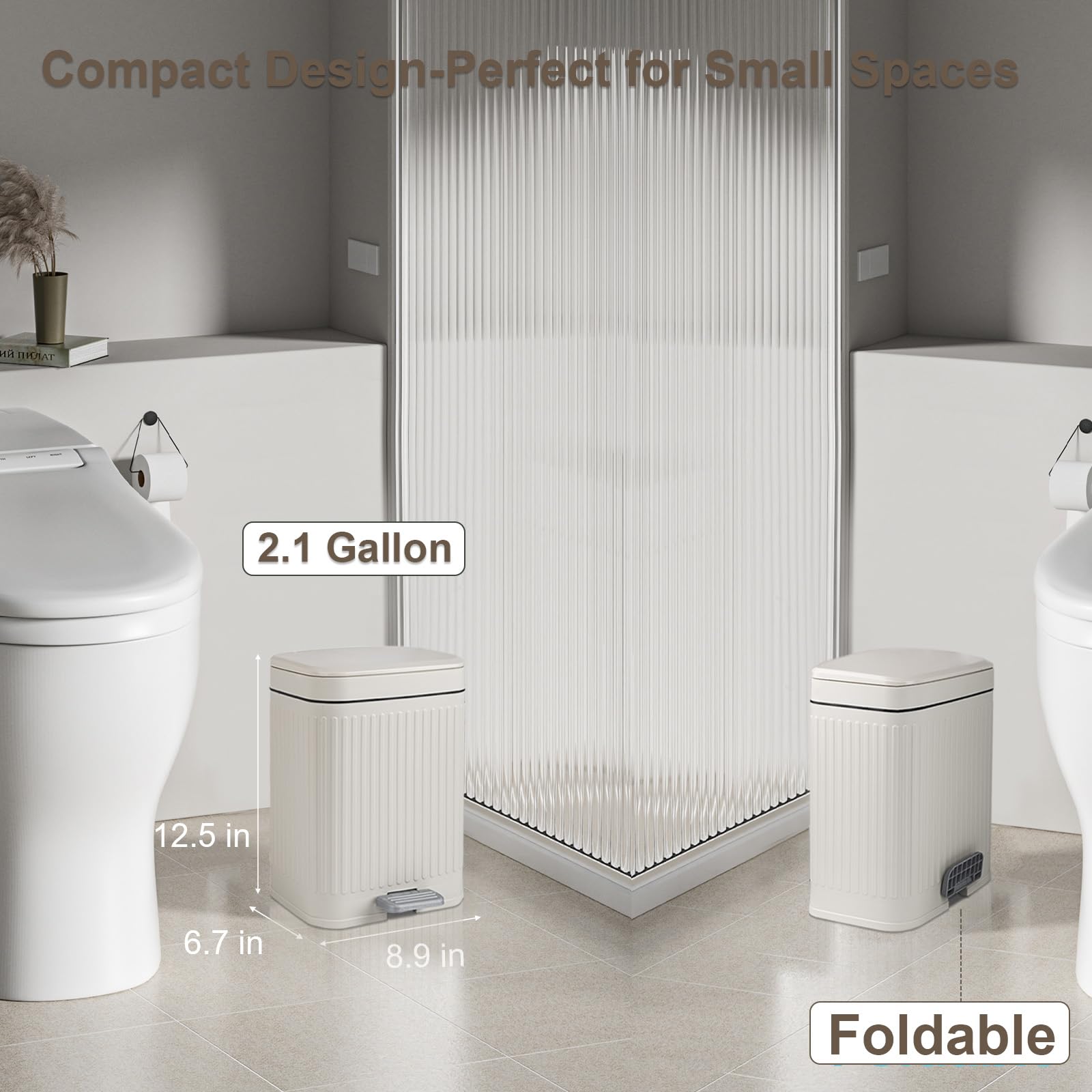 Cubo de Basura Pequeño para Baño con Tapa de 2.1 Galones - Imagen 2