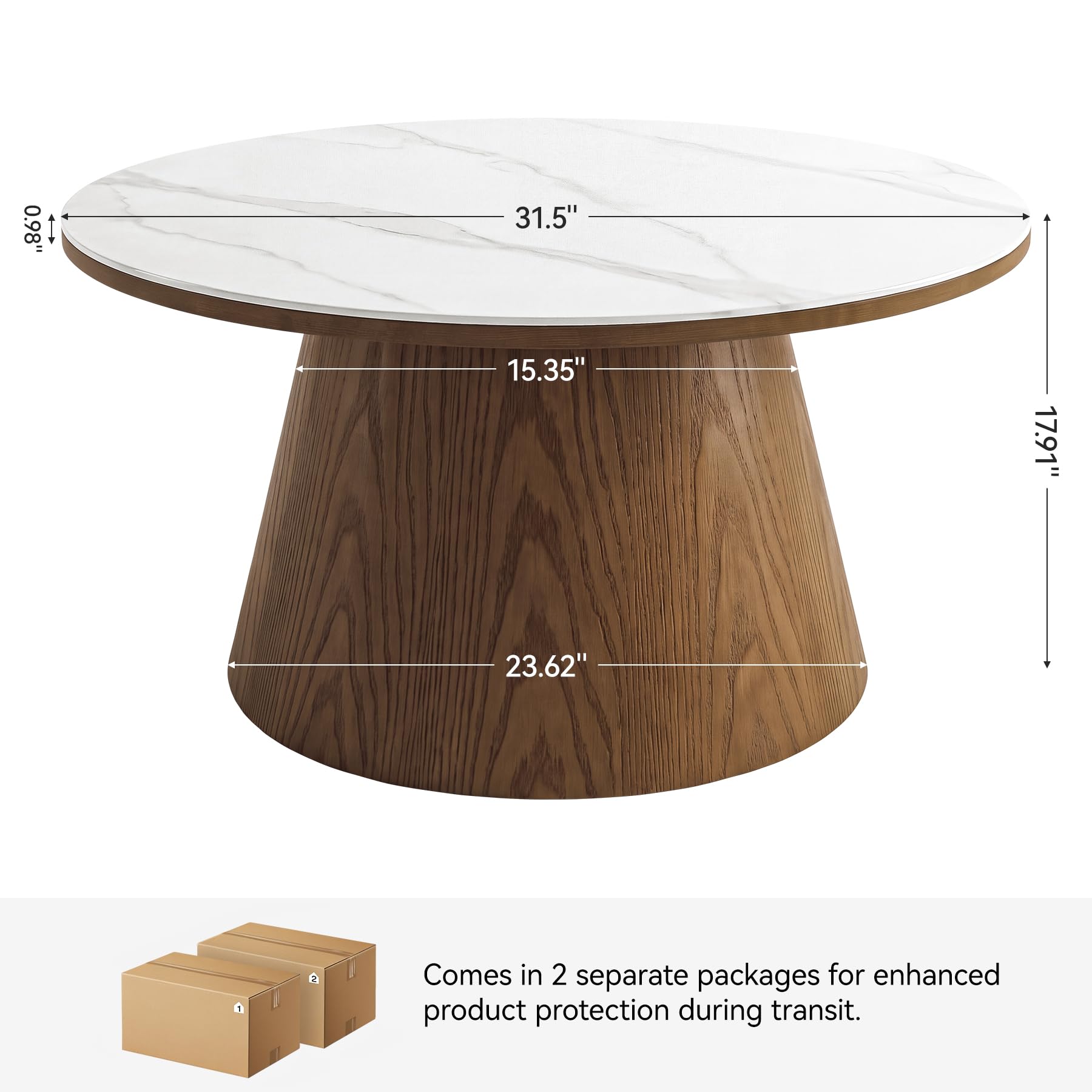 Mesa de centro redonda de 31.5 pulgadas con tapa de piedra sinterizada y - Imagen 2