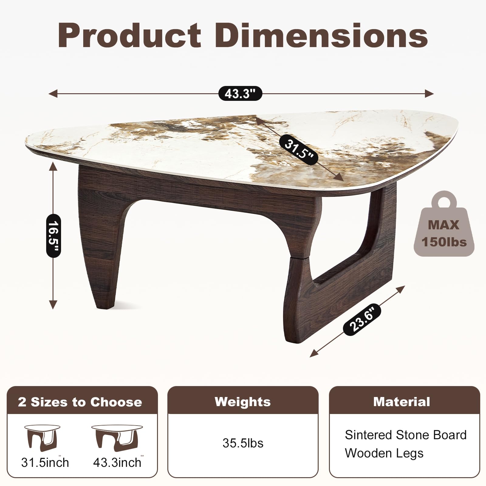 Mesa de centro moderna de piedra sinterizada, mesa de centro de 43 '' para - Imagen 2