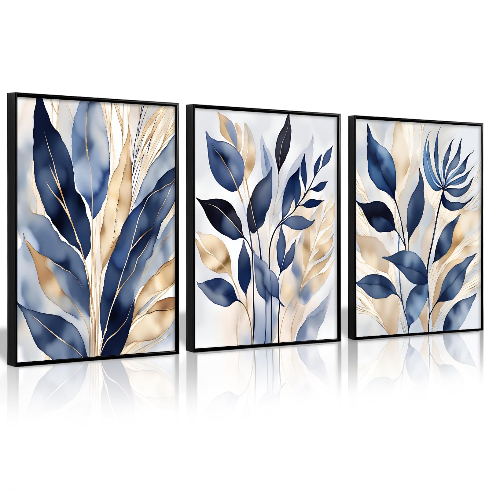 Lhoiplme Arte de Pared Botánico Azul Abstracto Impresiones en Lienzo de Hojas Decoración