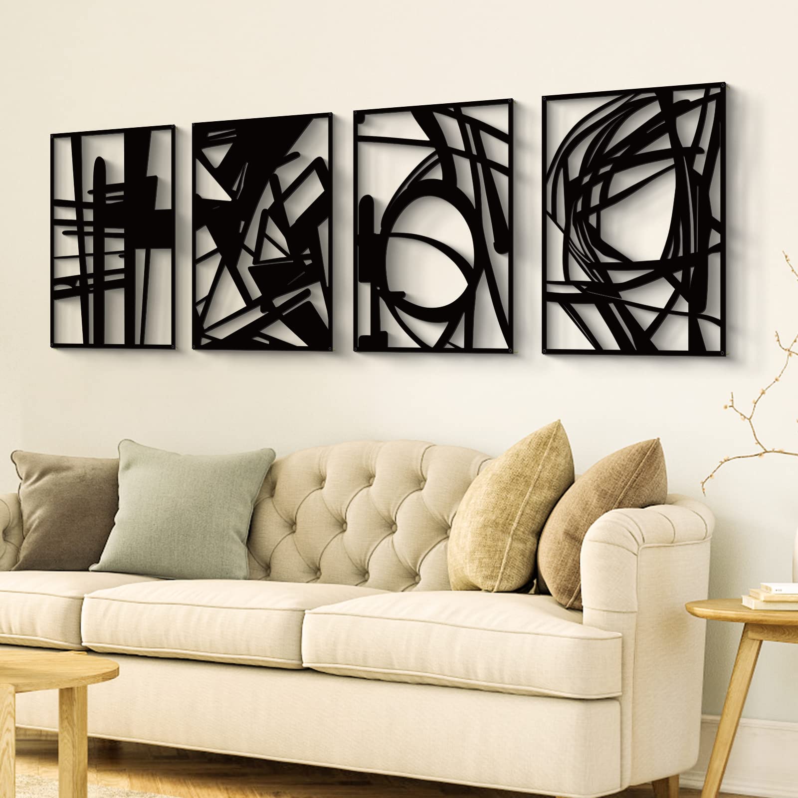 Paquete de 4 arte de pared de metal abstracto negro - Imagen 2