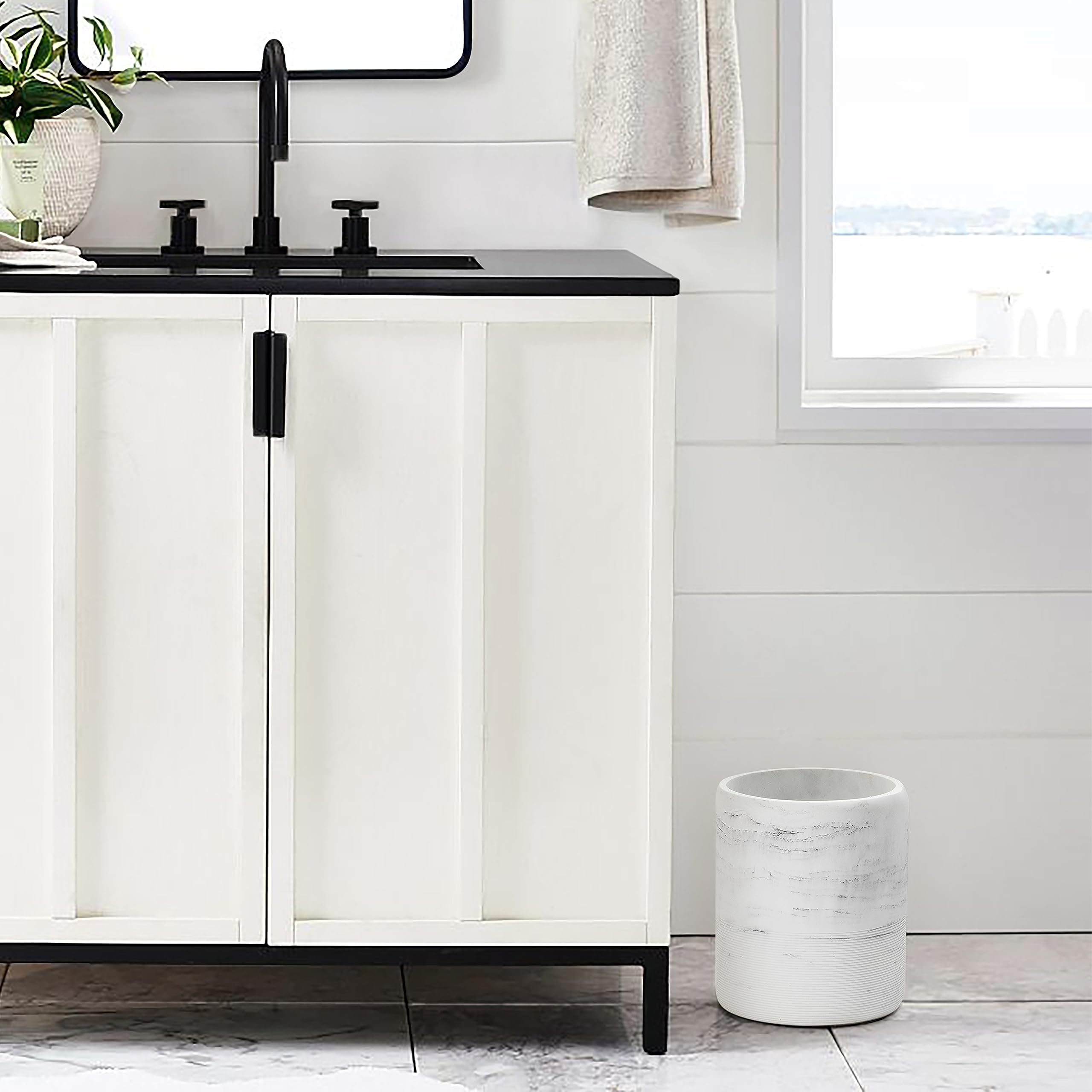 Basurero de baño – Papelera decorativa con acabado en resina, hermoso aspecto de mármol - Imagen 3