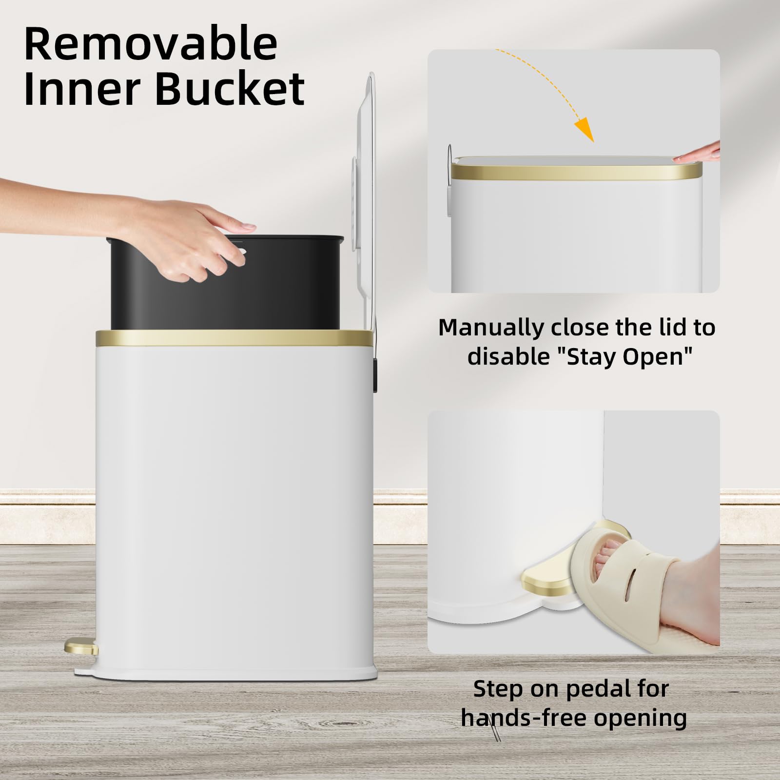 KUK Cubo de basura pequeño para baño con tapa, cierre suave, pedal escalonado - Imagen 5