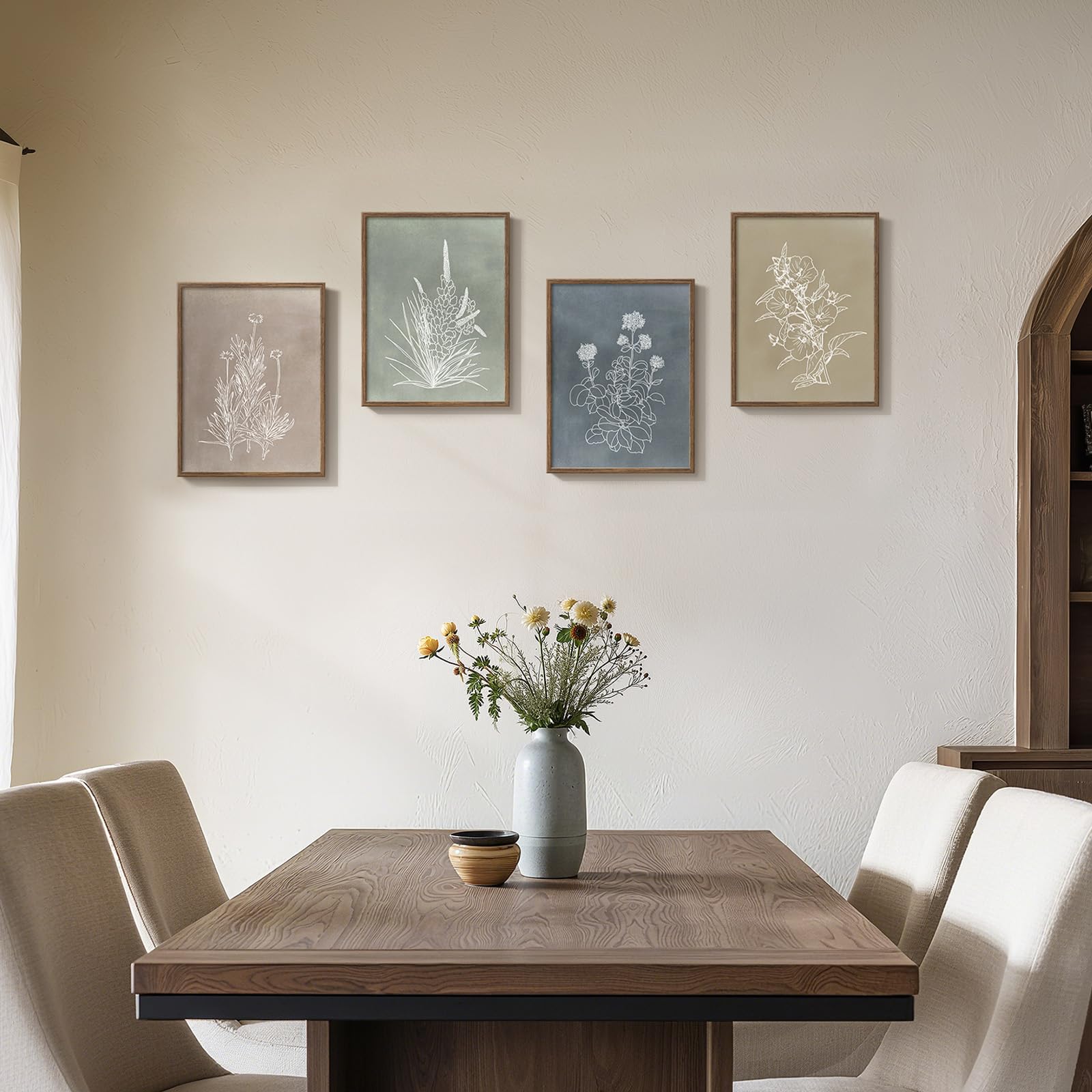 Arte de pared botánico neutro bohemio enmarcado para sala de estar - Imagen 3