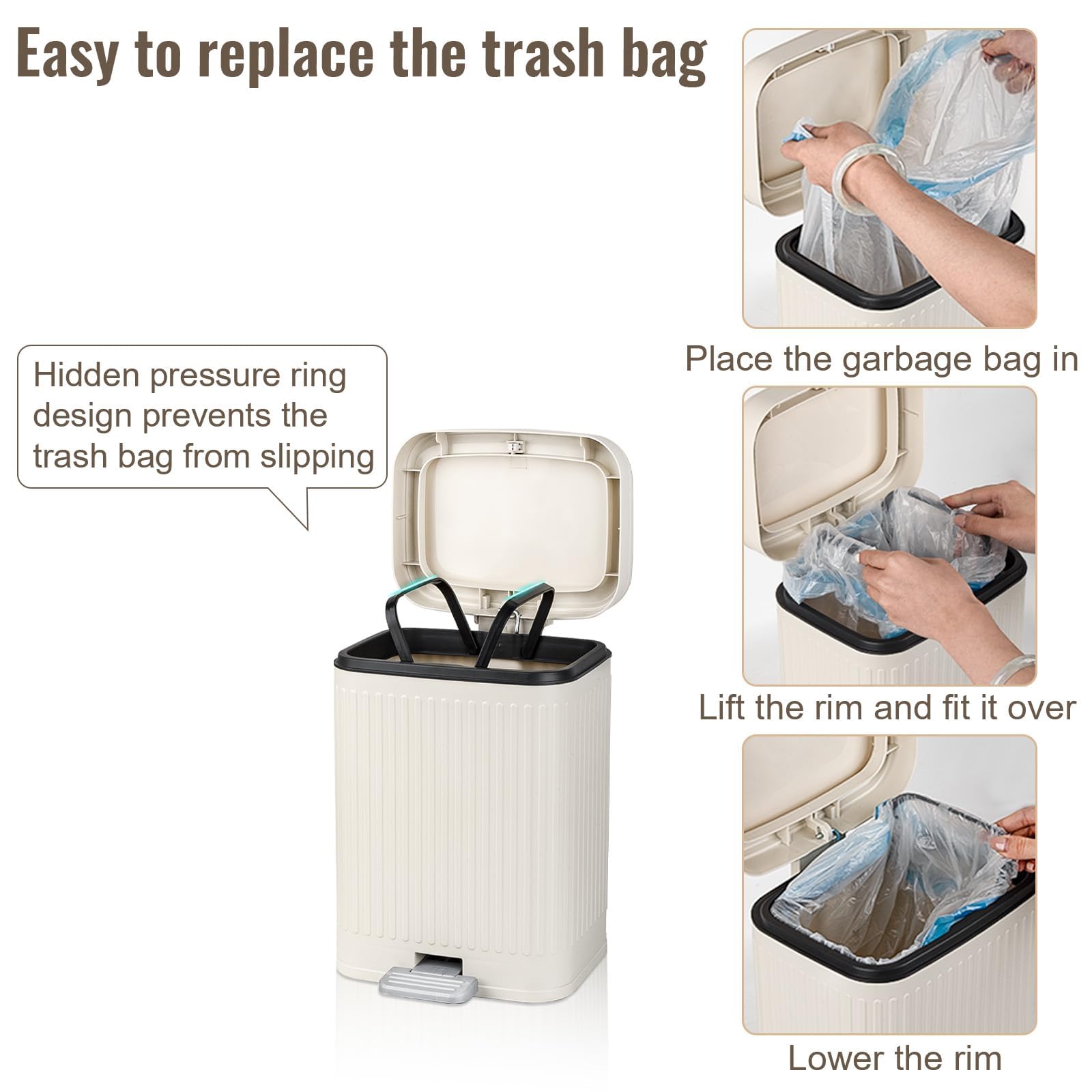 Cubo de Basura Pequeño para Baño con Tapa de 2.1 Galones - Imagen 5