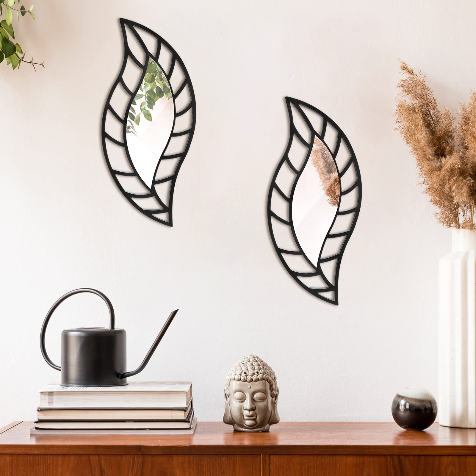 2 piezas espejo decorativo decoración de pared hoja lágrima espejo montado en pared - Imagen 3