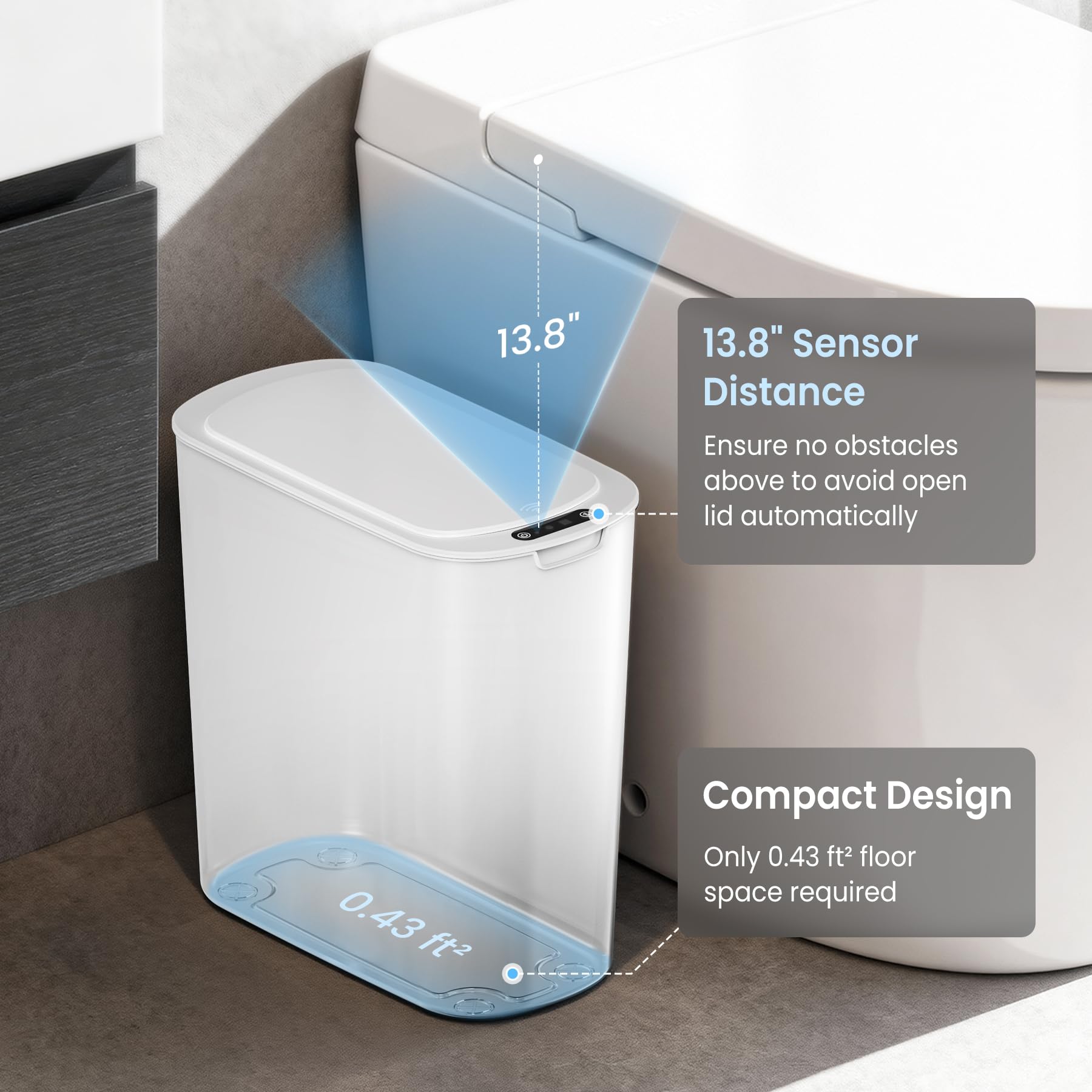 Cesun Basurero automático de baño pequeño con tapa, 2.6 galones - Imagen 3
