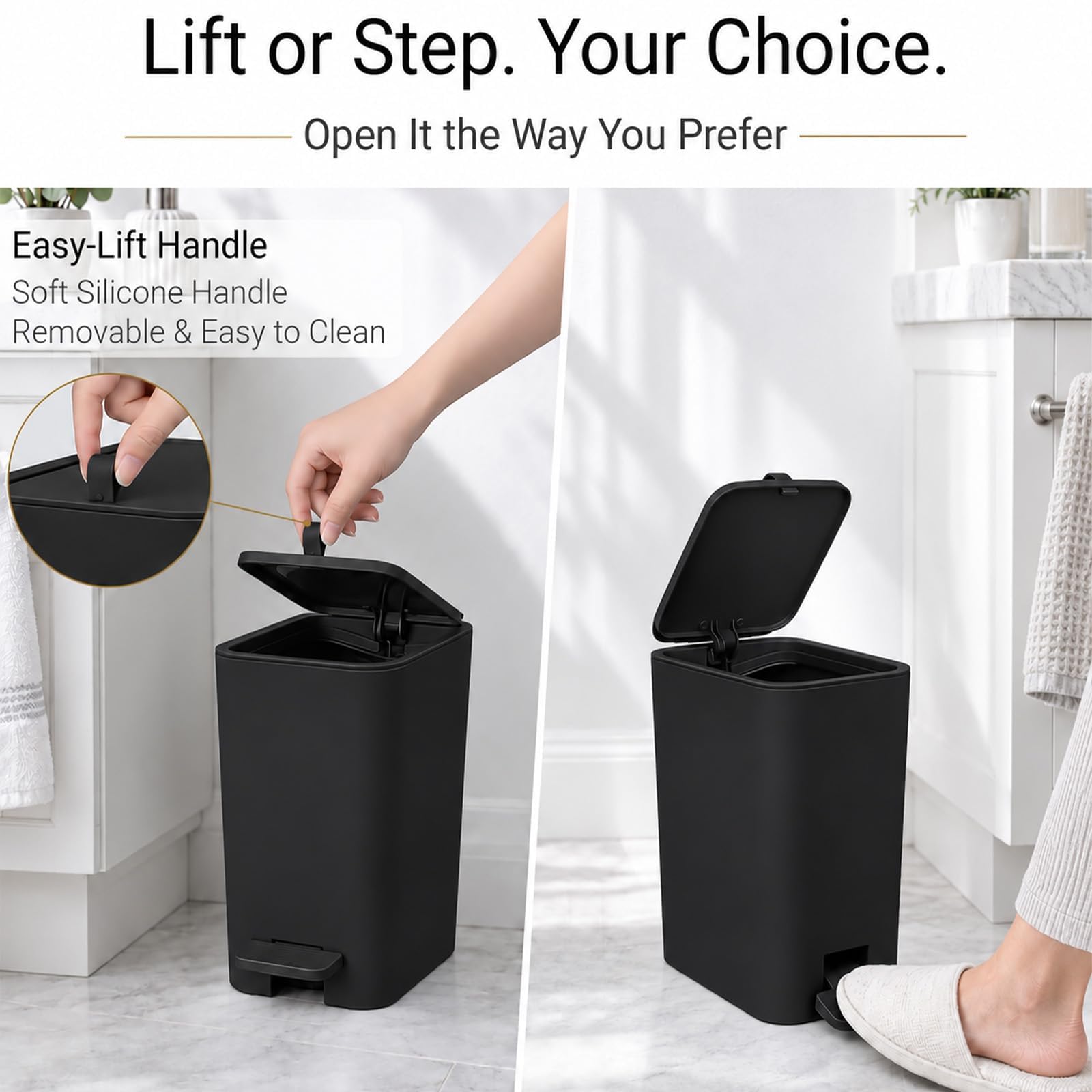 Cubo de basura pequeño para baño con tapa, bote de basura delgado - Imagen 3