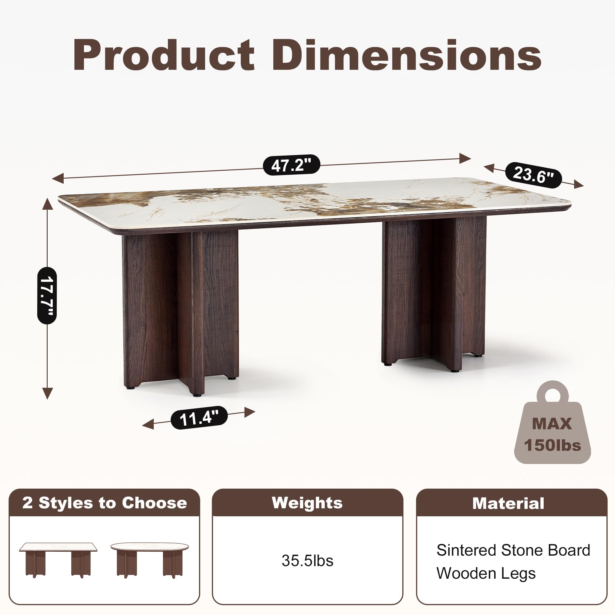 47" mesa de centro moderna, mesa de centro de piedra sinterizada para sala - Imagen 2