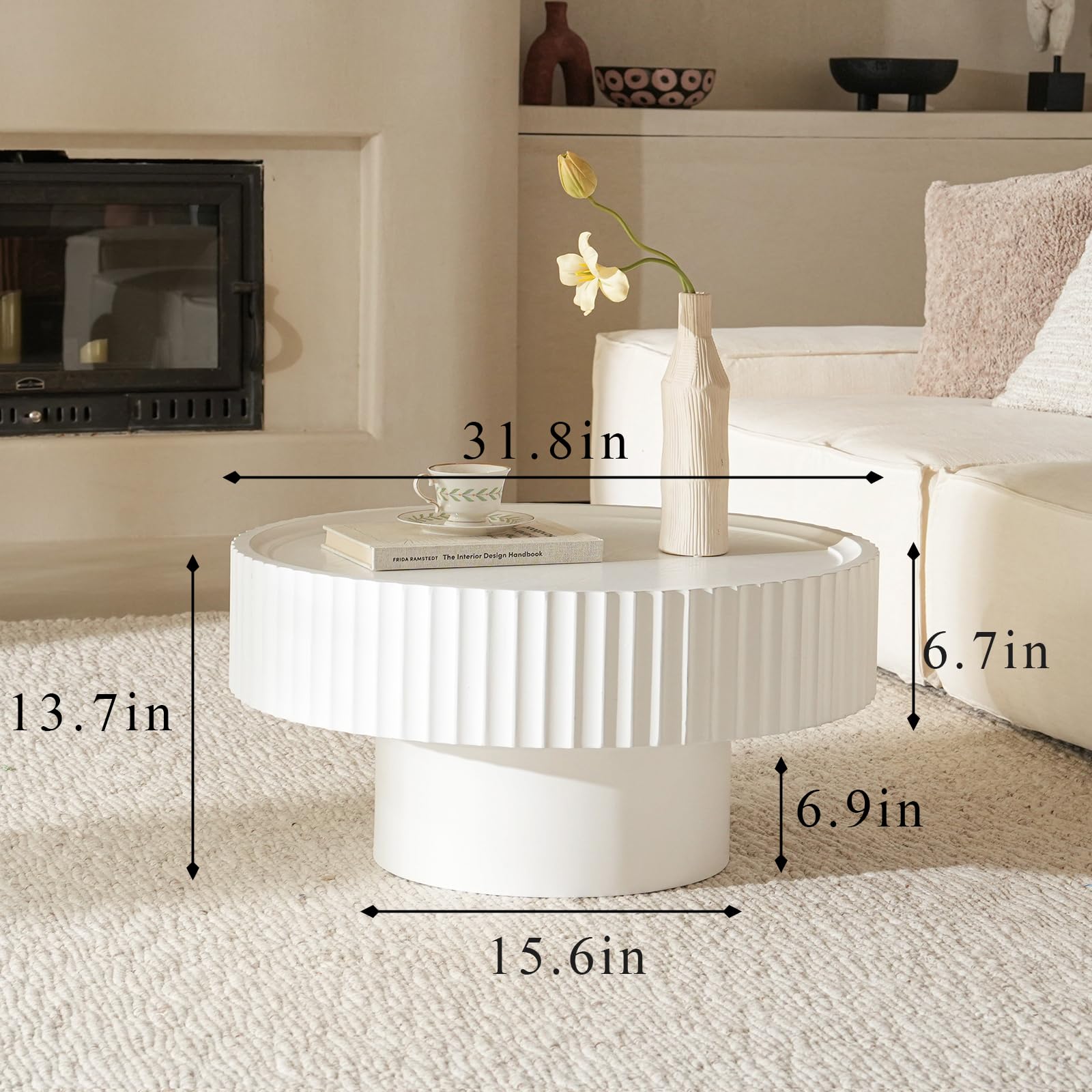 Mesa de centro redonda, mesa de centro de 31.8 pulgadas con almacenamiento - Imagen 2