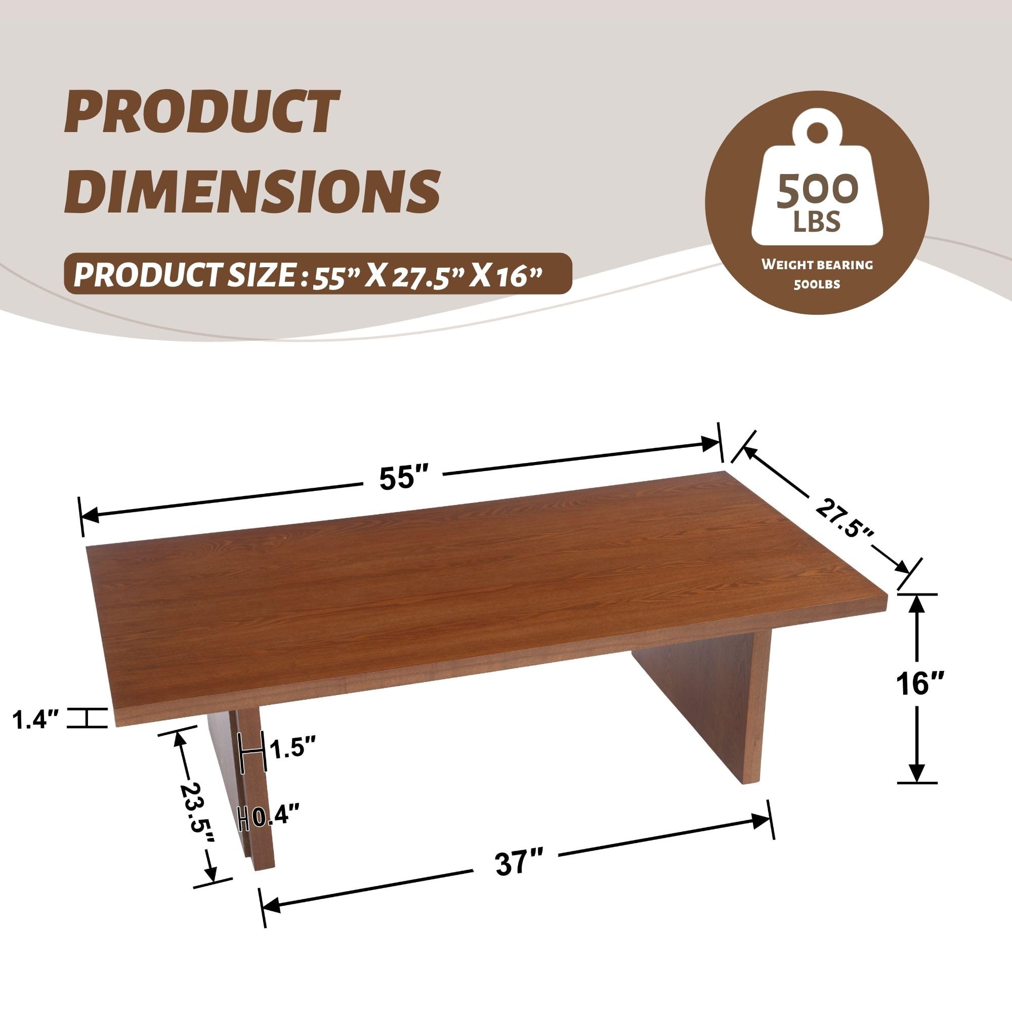 Mesa de centro de madera, mesa central rectangular moderna de 55 - Imagen 2