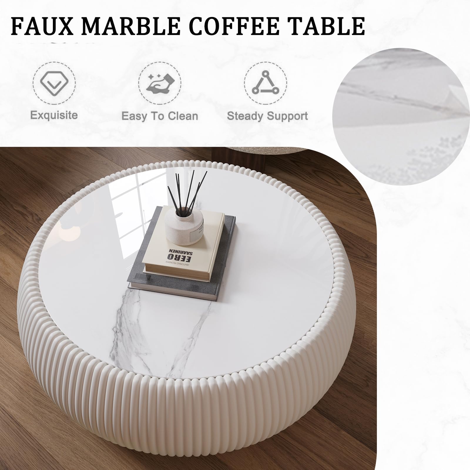 Mesa de café redonda de 27.55" de mármol - Imagen 5