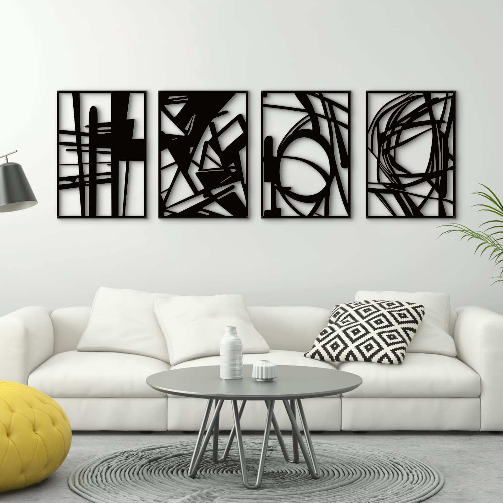 Paquete de 4 arte de pared de metal abstracto negro