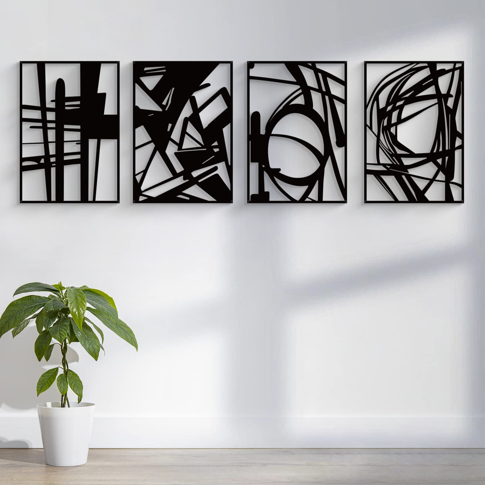 Paquete de 4 arte de pared de metal abstracto negro - Imagen 4