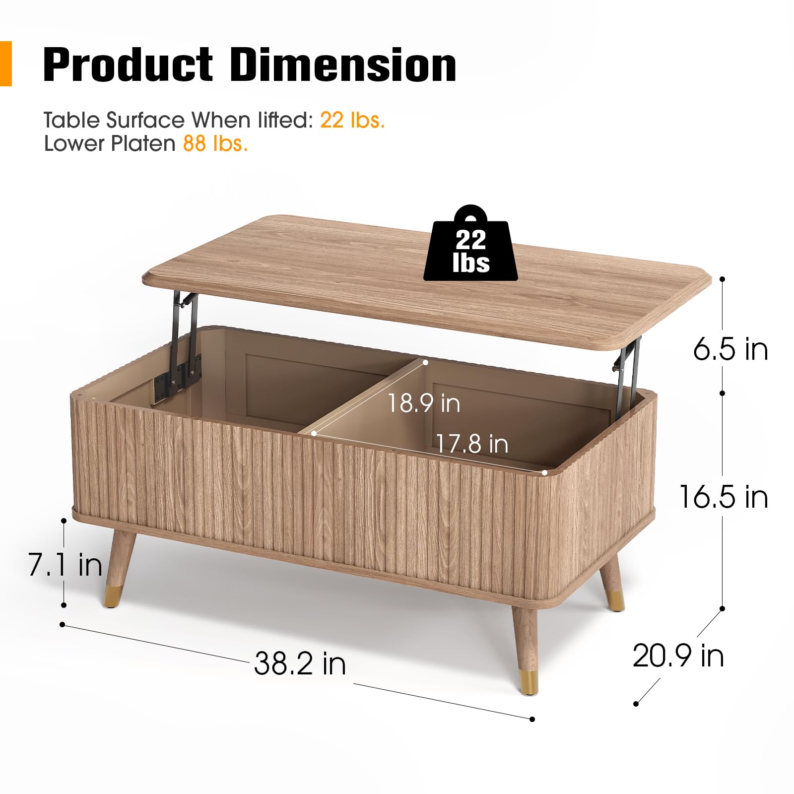 Mesa auxiliar elevable con almacenamiento para sala de estar - Imagen 2