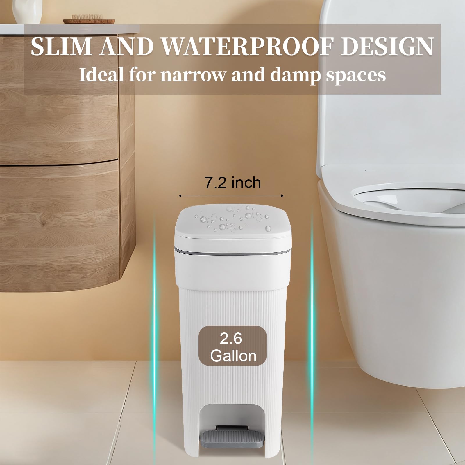 Cubo de basura pequeño para baño con tapa, cubo de basura delgado de 2.6 galones - Imagen 5