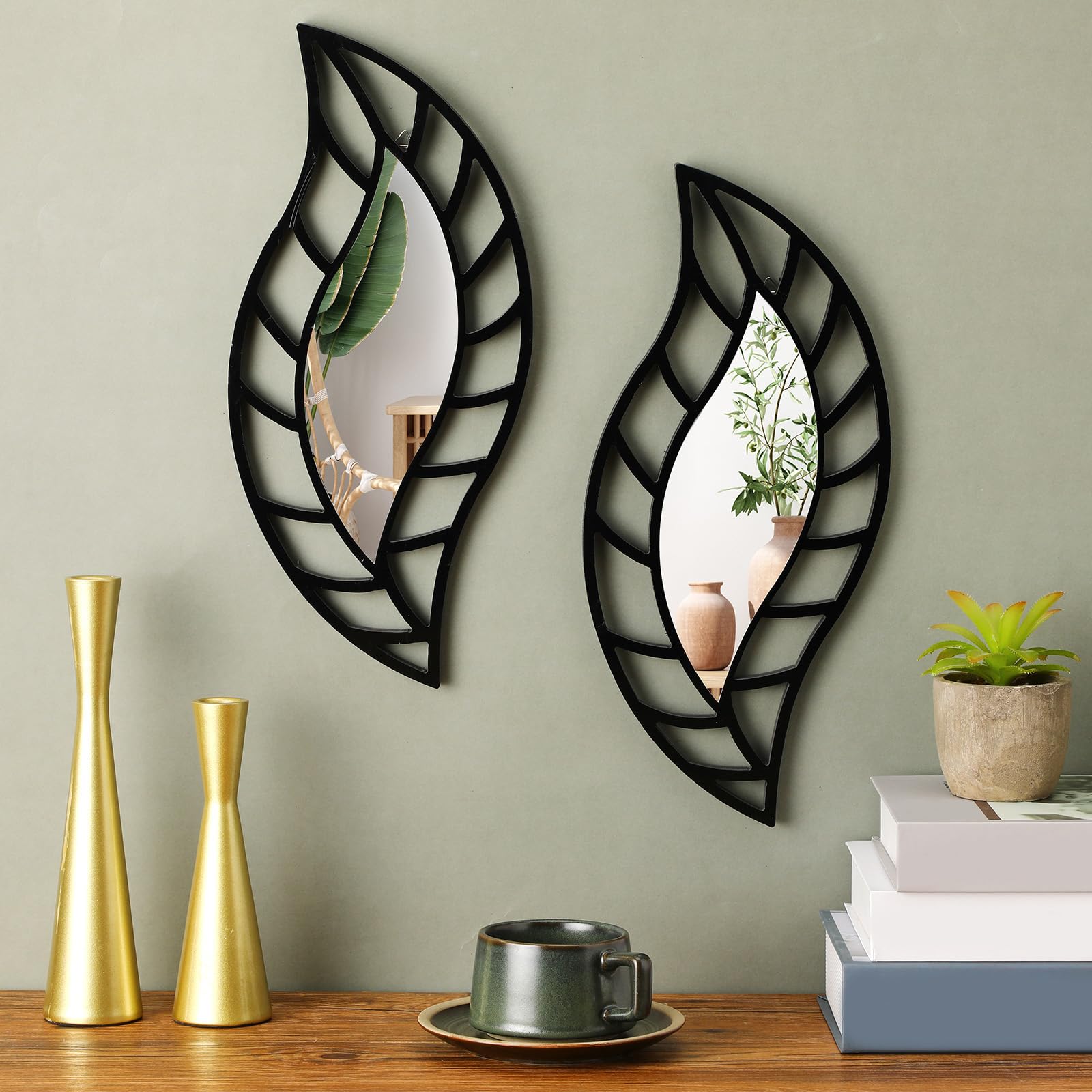 2 piezas espejo decorativo decoración de pared hoja lágrima espejo montado en pared