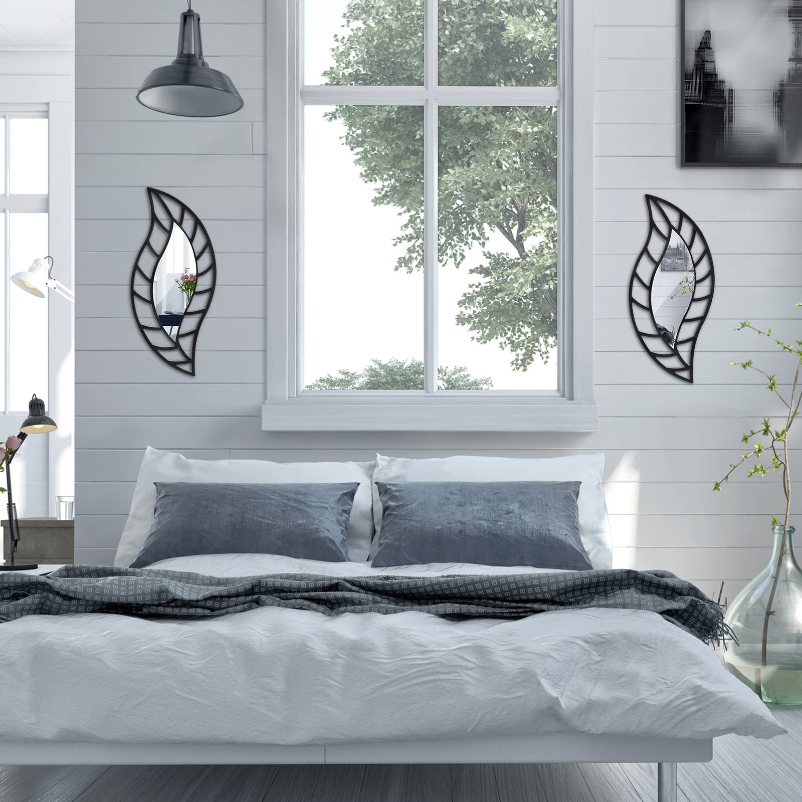2 piezas espejo decorativo decoración de pared hoja lágrima espejo montado en pared - Imagen 4