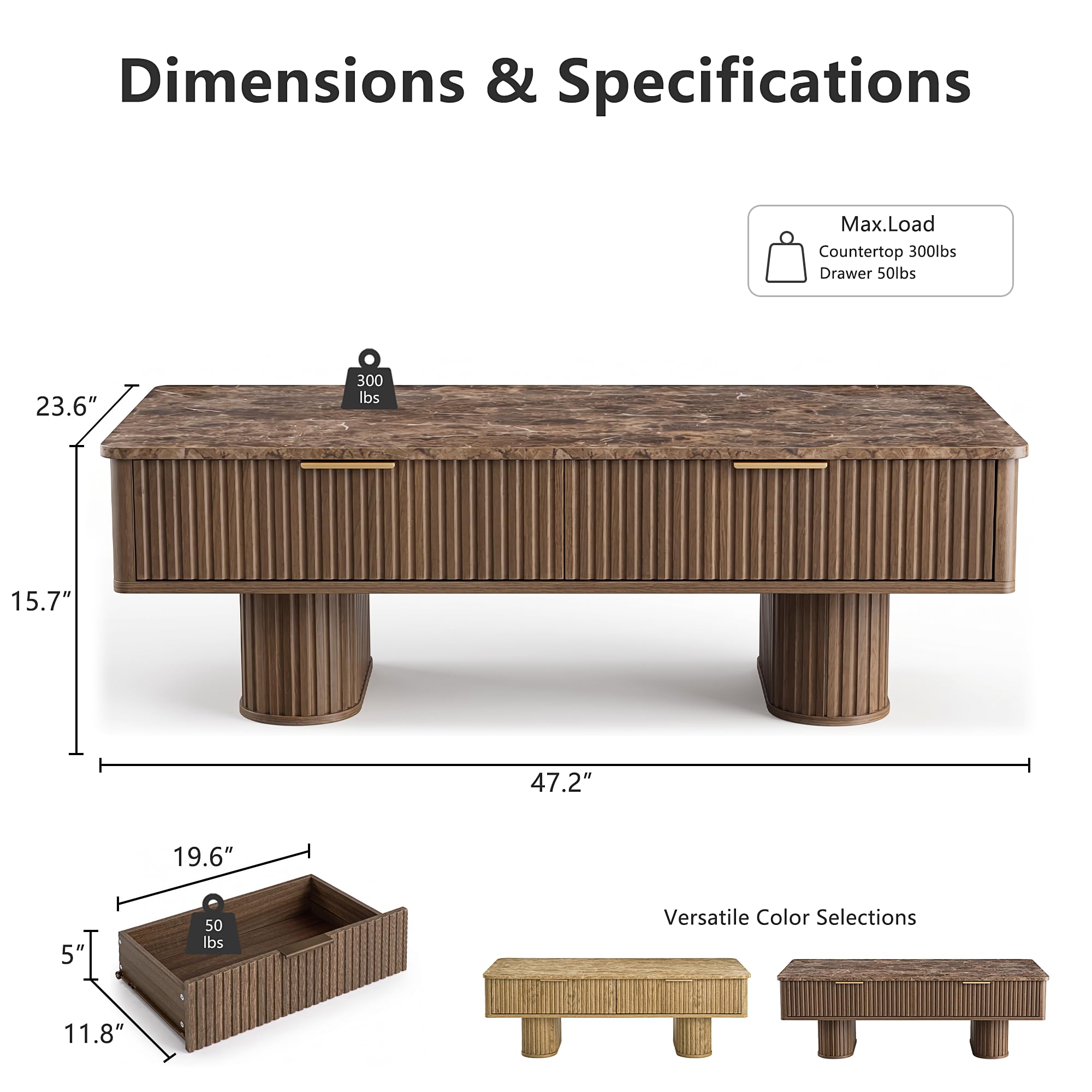 win2win Mesa auxiliar rectangular con almacenamiento, parte superior de - Imagen 2