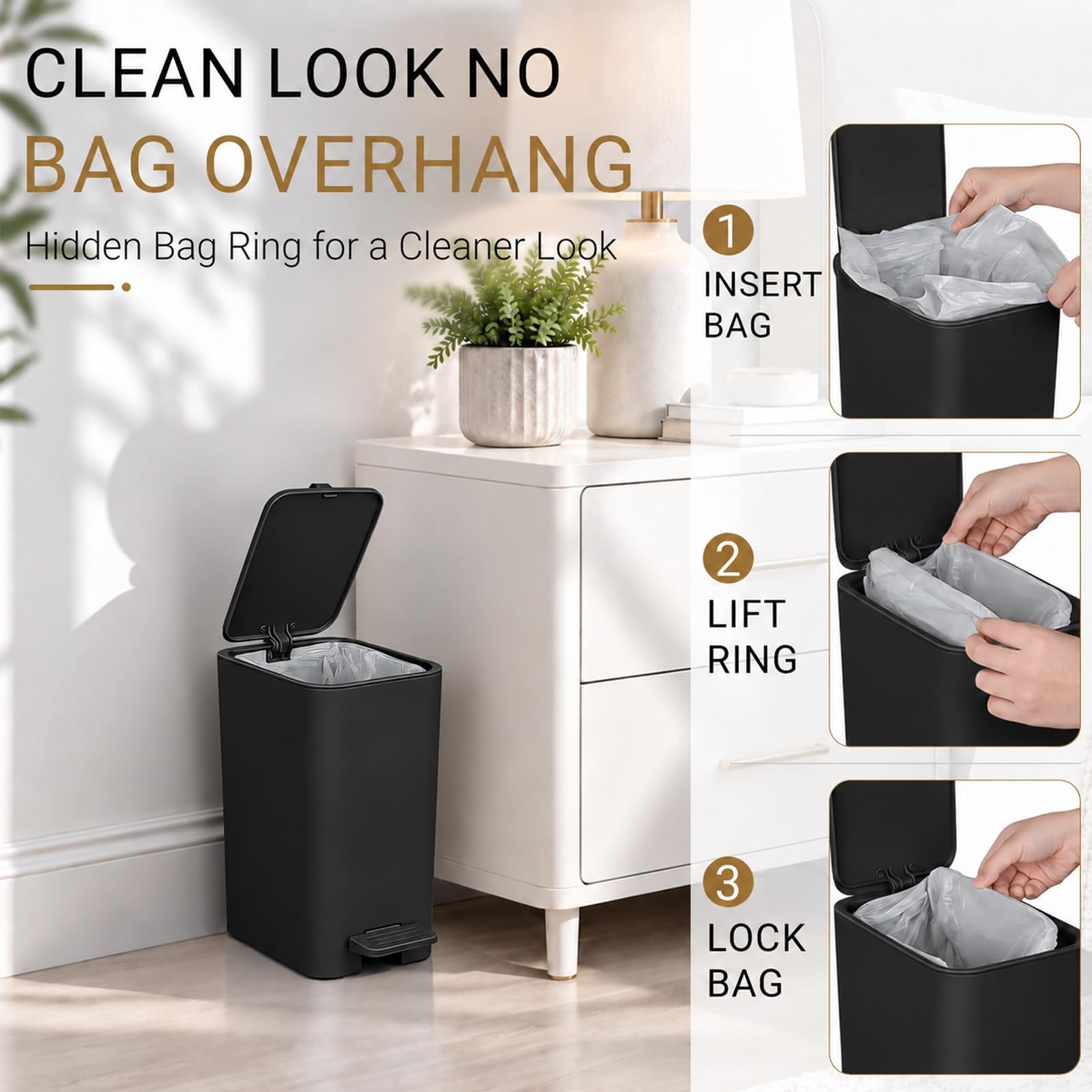 Cubo de basura pequeño para baño con tapa, bote de basura delgado - Imagen 4