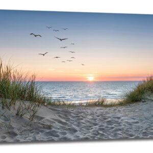 RUIFENGL Arte de pared de playa al atardecer, diseño de gaviota, duna de