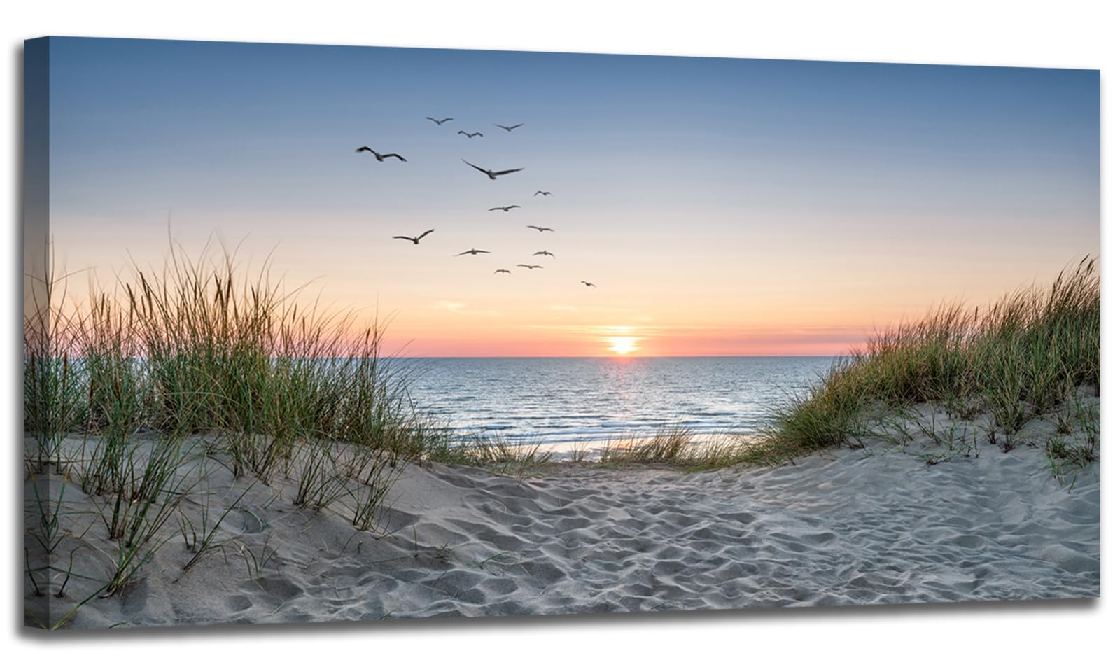 RUIFENGL Arte de pared de playa al atardecer, diseño de gaviota, duna de