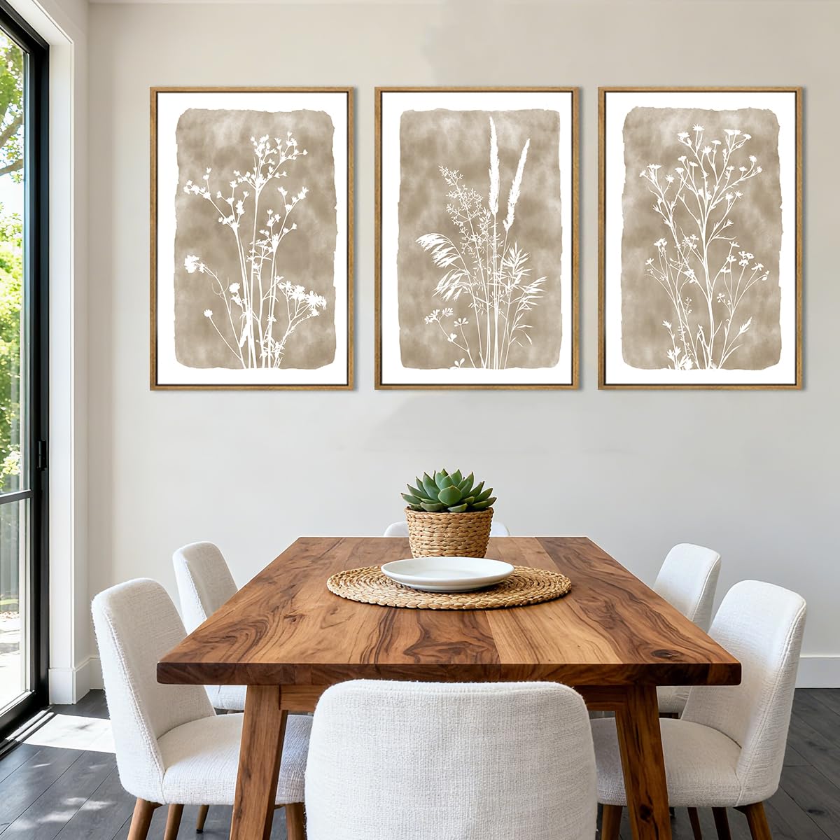 ANHUIB Lienzo decorativo floral neutro beige de 16 x 24 pulgadas, marco marrón, botanital - Imagen 2