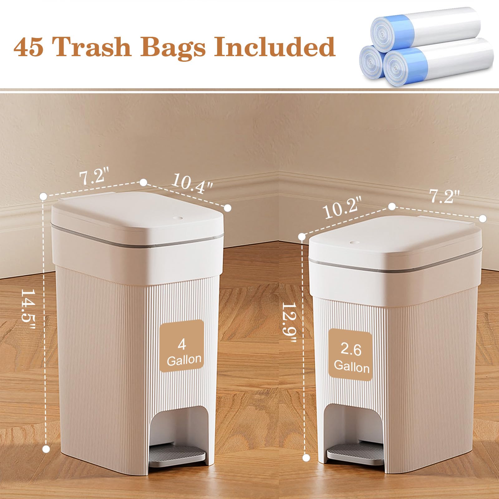 Cubo de basura pequeño para baño con tapa, cubo de basura delgado de 2.6 galones - Imagen 4