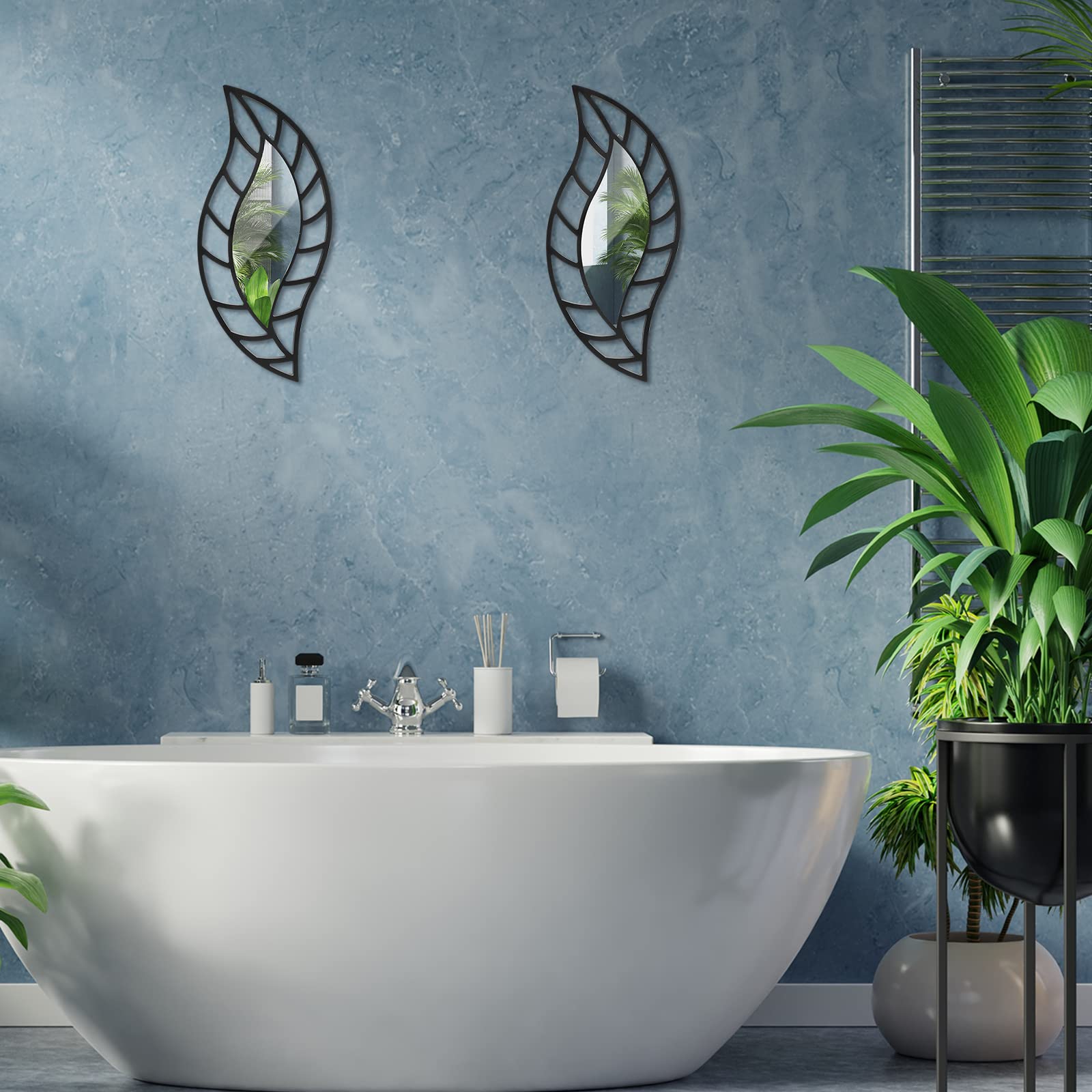 2 piezas espejo decorativo decoración de pared hoja lágrima espejo montado en pared - Imagen 5