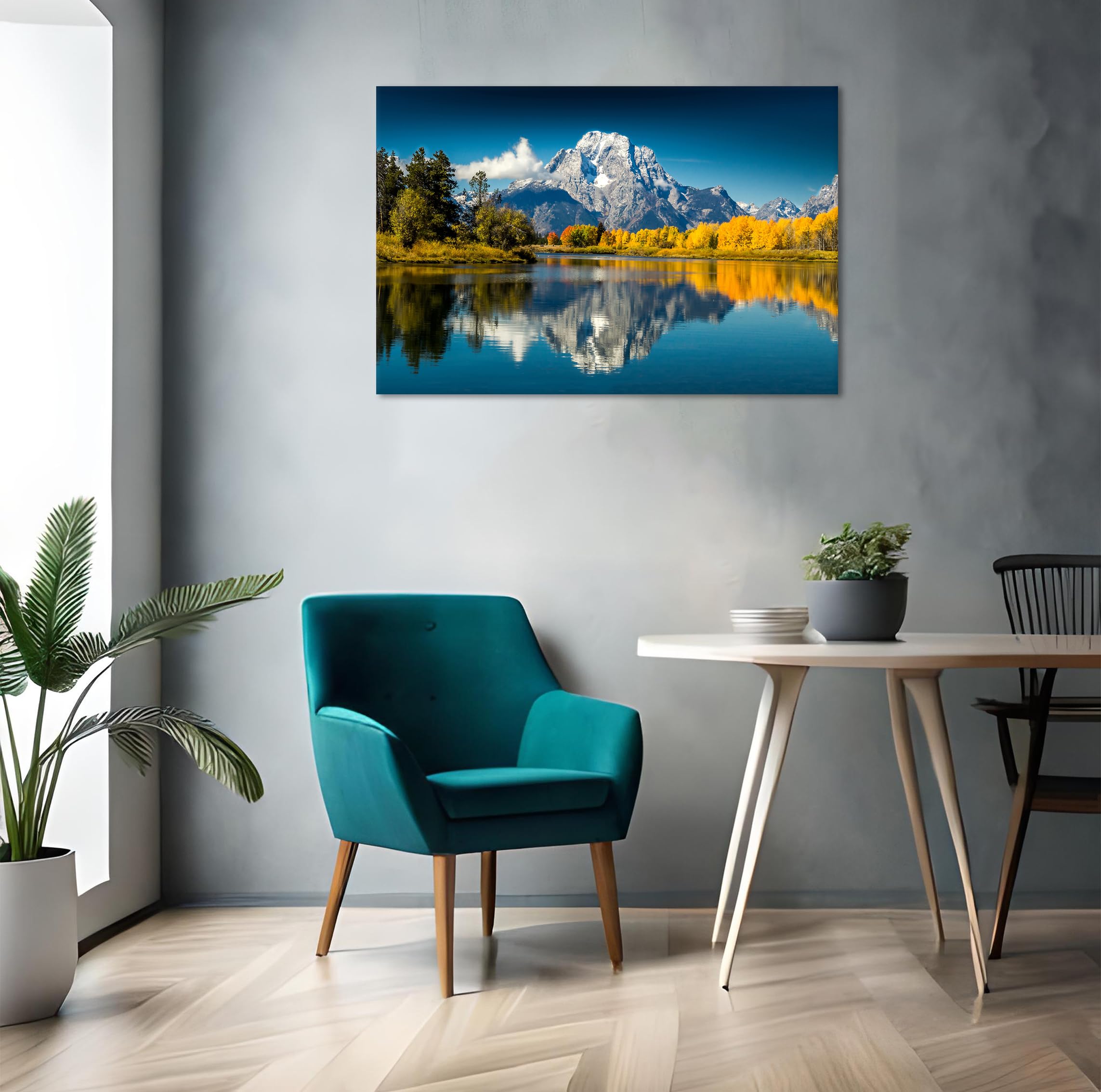 YIOZHAOFH Lienzo decorativo de pared con diseño de teton de montaña, paisaje, lago natural - Imagen 2