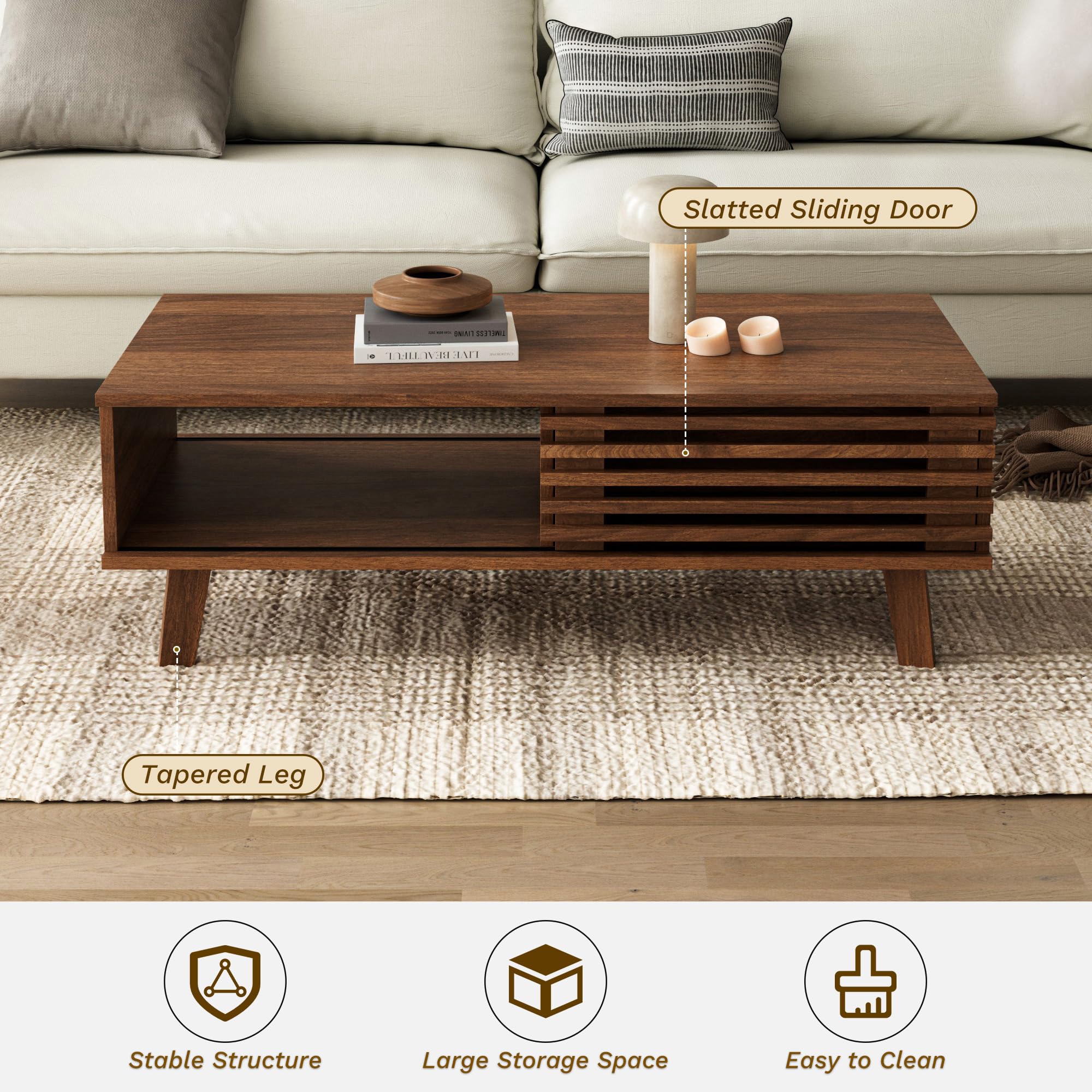 Mesa de Centro Moderna de Mediados del Siglo, Mesa de Centro de Madera con Almacenamiento - Imagen 4