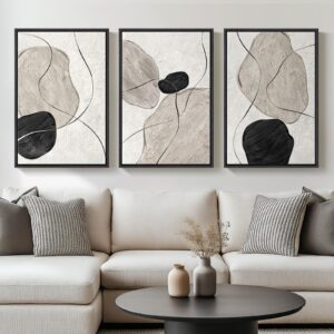 Arte de pared abstracto grande enmarcado negro blanco y gris para sala de