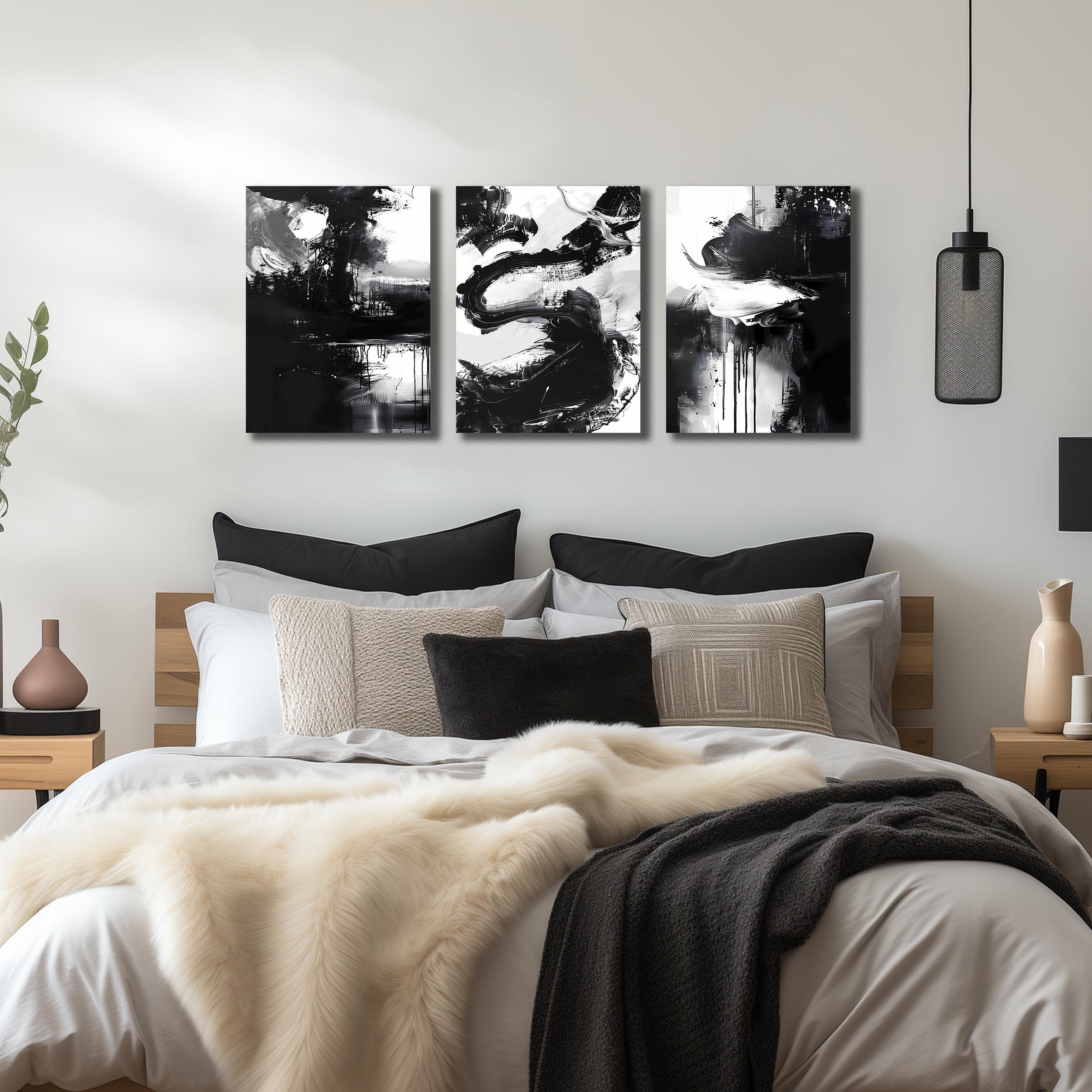 DNIEOTU Arte abstracto de pared para sala de estar, lienzo blanco y negro - Imagen 3