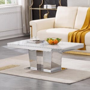 Mesa de centro de mármol sintético blanco para sala de estar