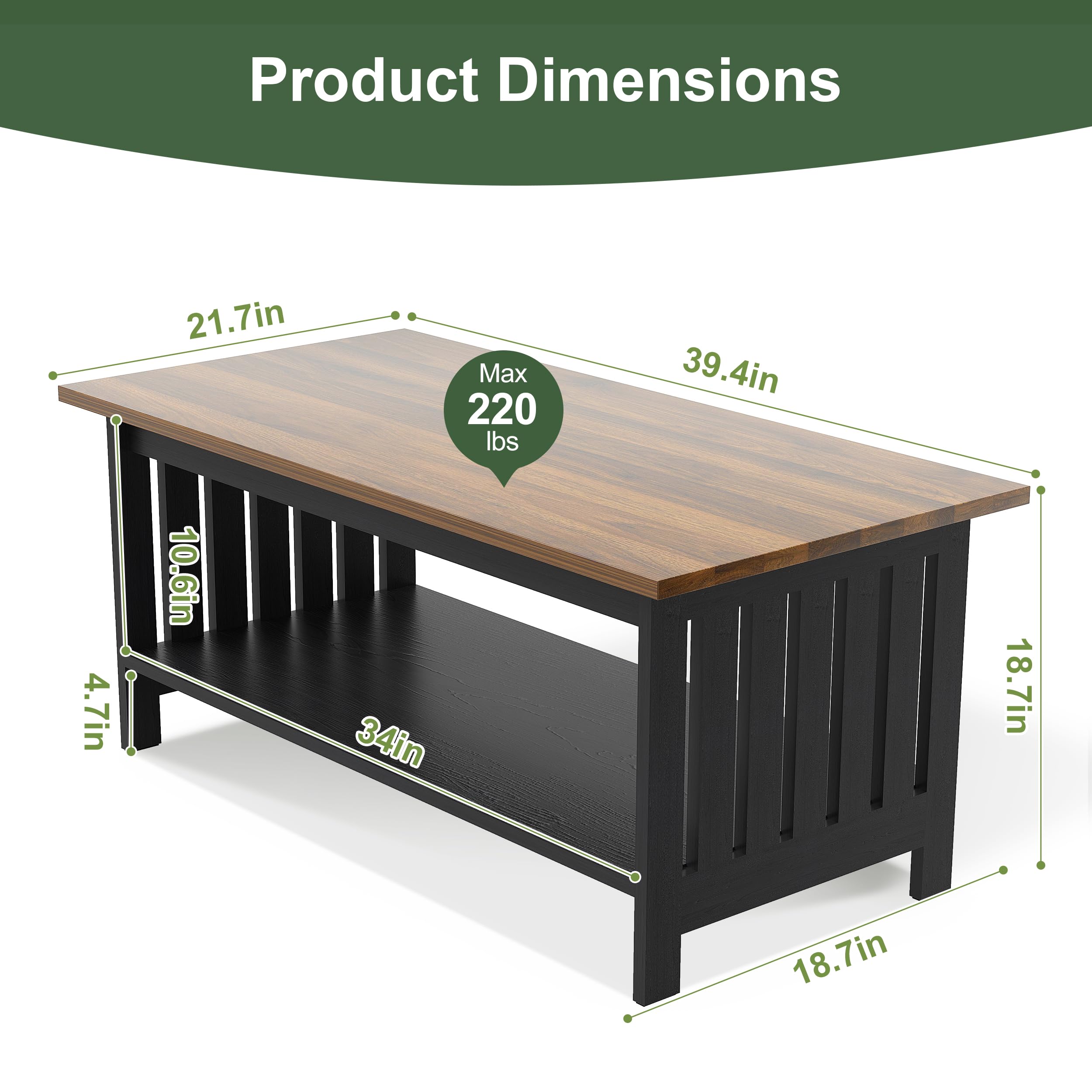 Mesa de centro de granja de 39.4 pulgadas, mesas de centro pequeñas - Imagen 2