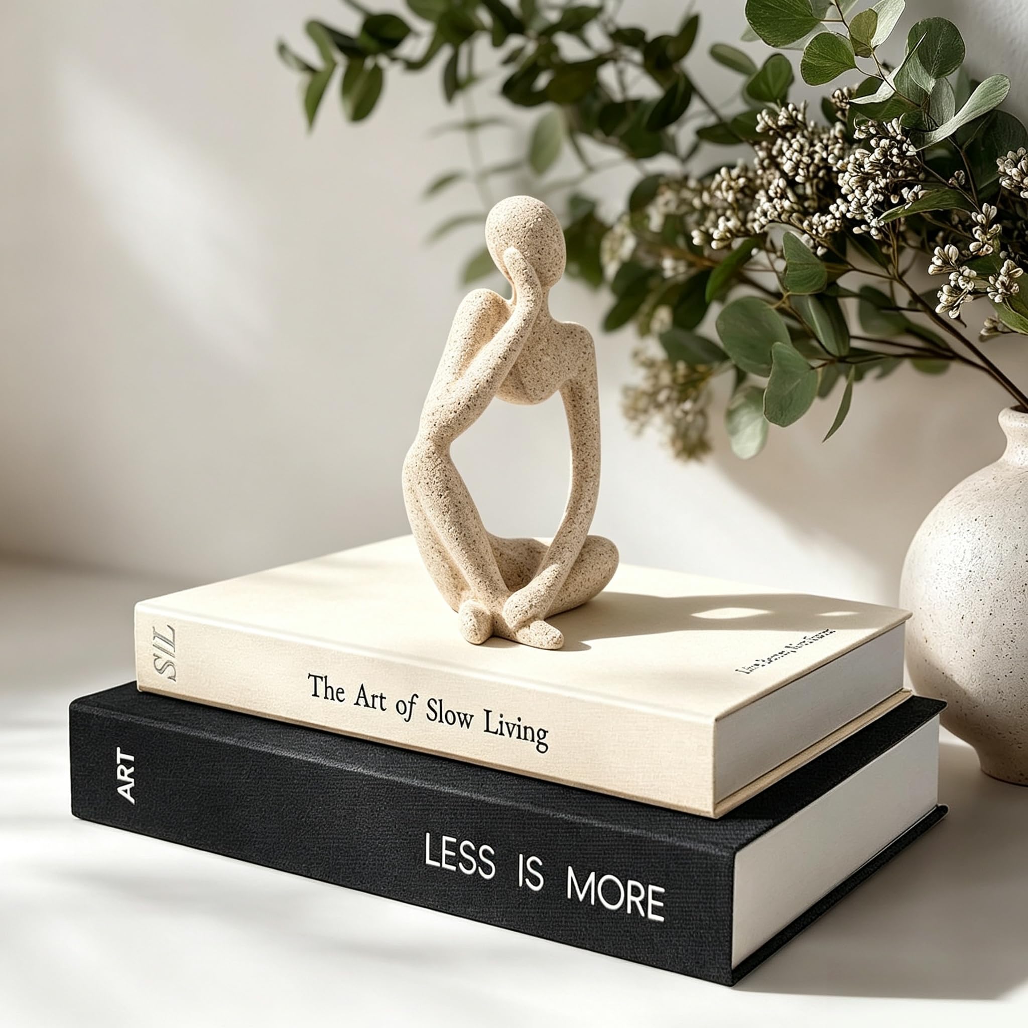 Estatuas abstractas de lectura para pensador para estantería de libros, oficina, arenisca - Imagen 3