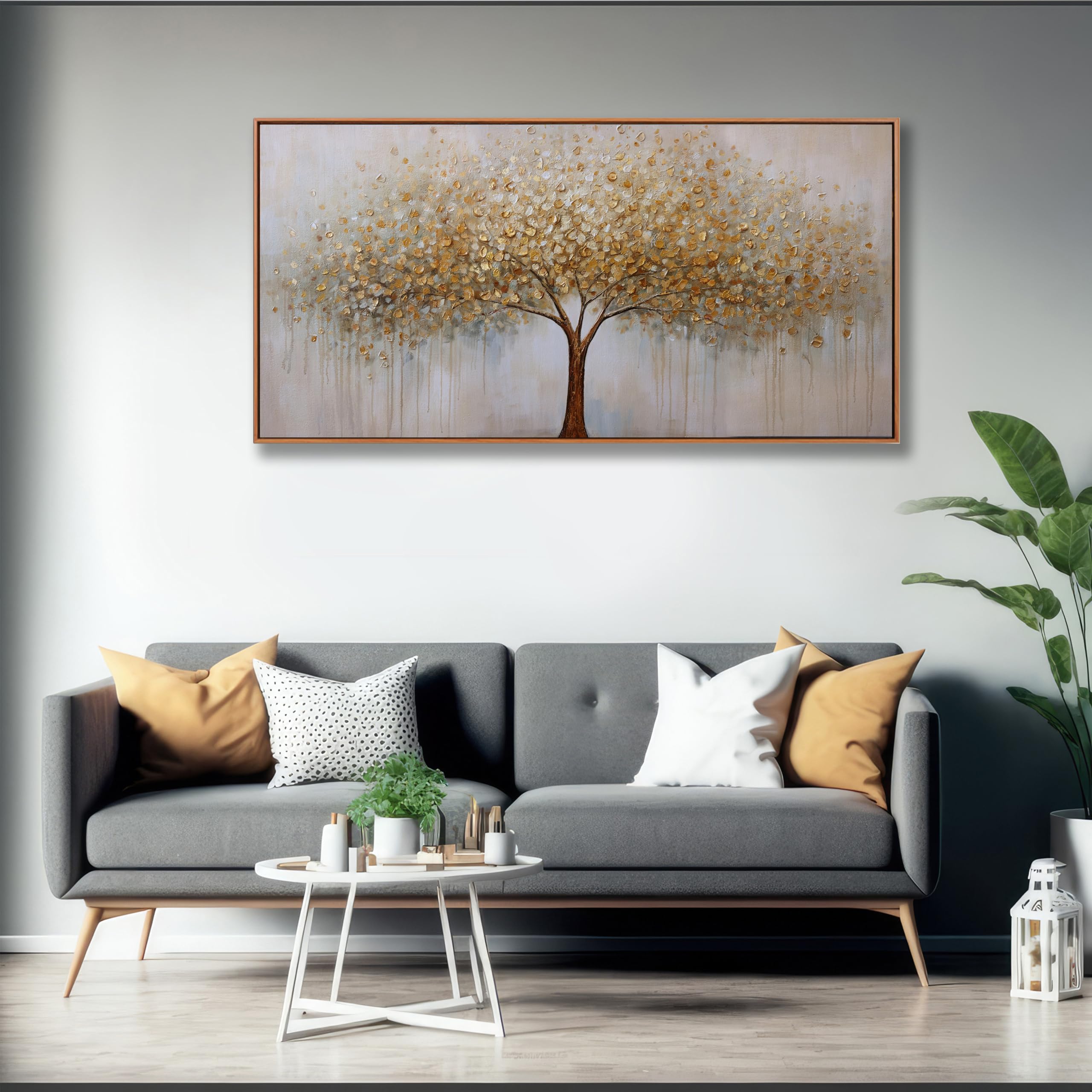 Arte abstracto para pared, árbol de la vida dorado, enmarcado, lienzo - Imagen 2
