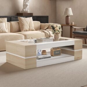 Mesa de centro moderna y elegante de 47.2 pulgadas con parte superior de cristal