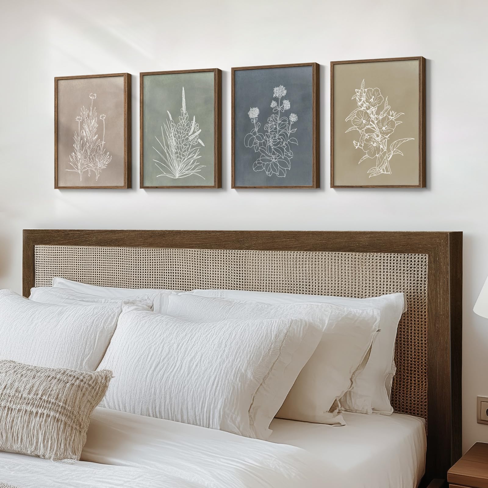 Arte de pared botánico neutro bohemio enmarcado para sala de estar - Imagen 2