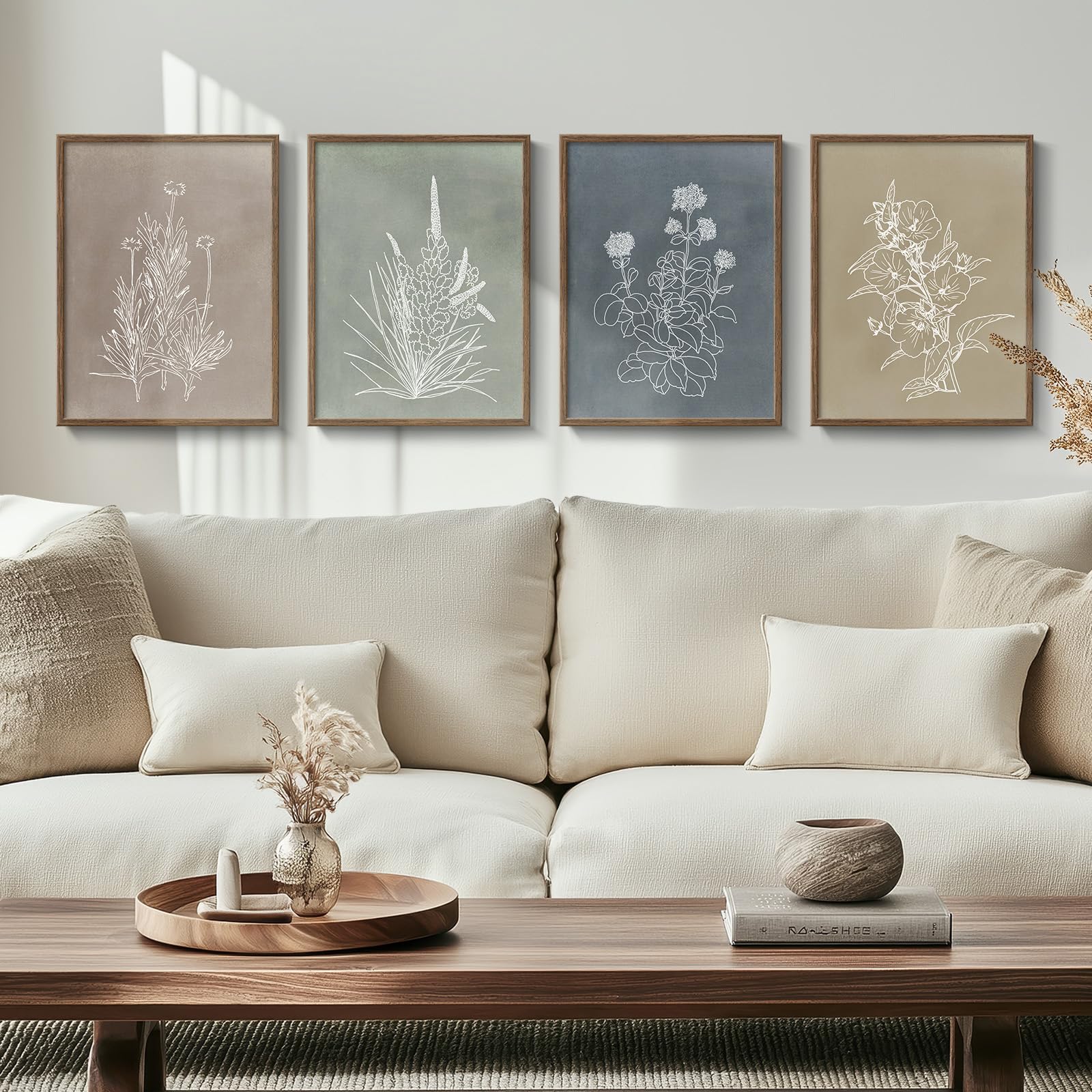 Arte de pared botánico neutro bohemio enmarcado para sala de estar