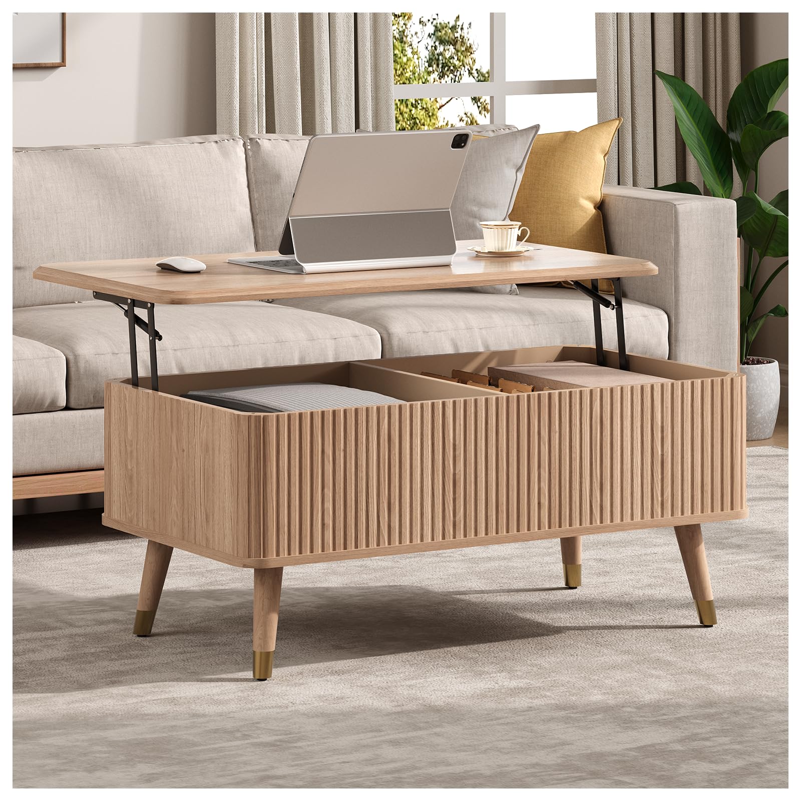 Mesa auxiliar elevable con almacenamiento para sala de estar