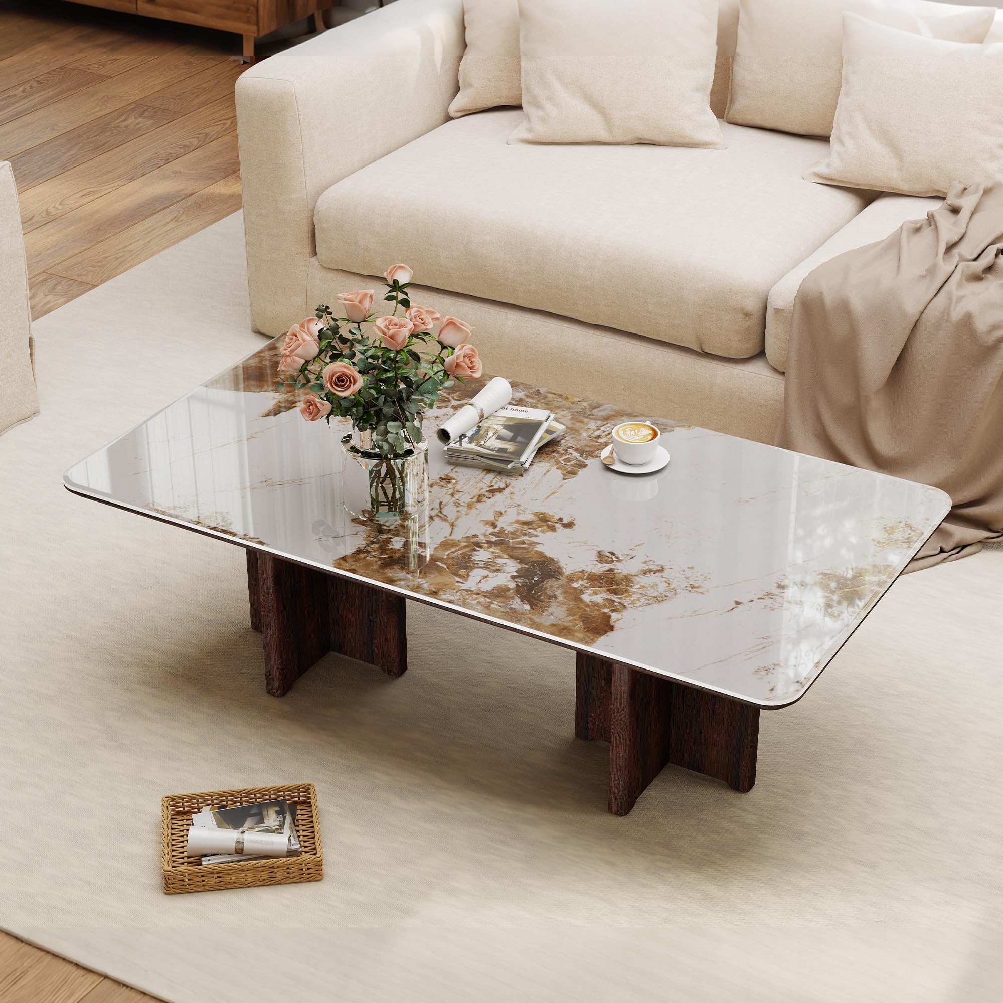 47" mesa de centro moderna, mesa de centro de piedra sinterizada para sala